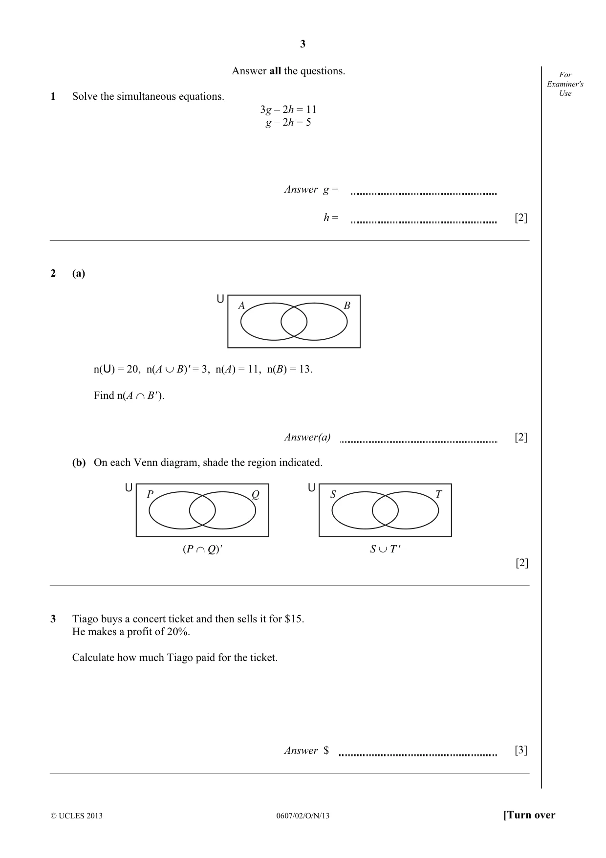 Cambridge IGCSE Mathematics - International 0607 2013 Oct/Nov Paper 2 · Variant 1 question paper, page 3 of 8