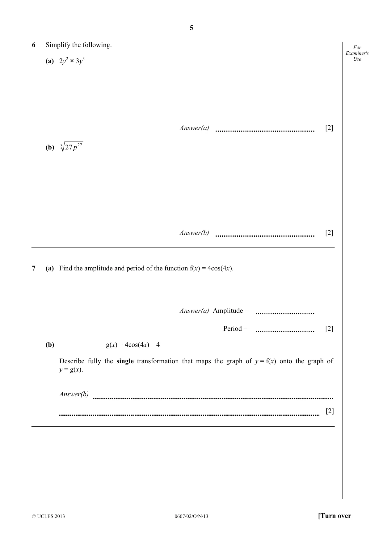 Cambridge IGCSE Mathematics - International 0607 2013 Oct/Nov Paper 2 · Variant 1 question paper, page 5 of 8