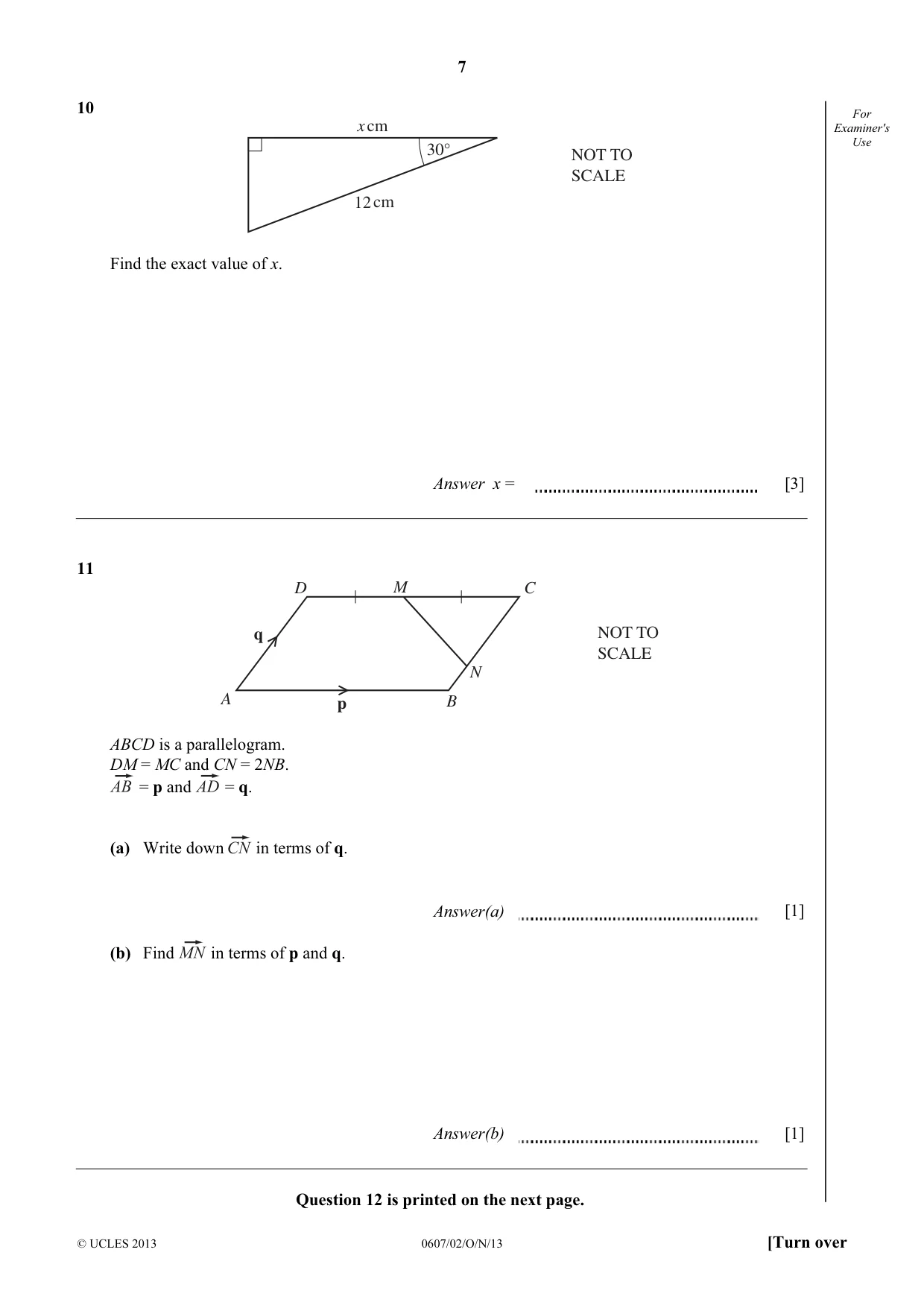 Cambridge IGCSE Mathematics - International 0607 2013 Oct/Nov Paper 2 · Variant 1 question paper, page 7 of 8