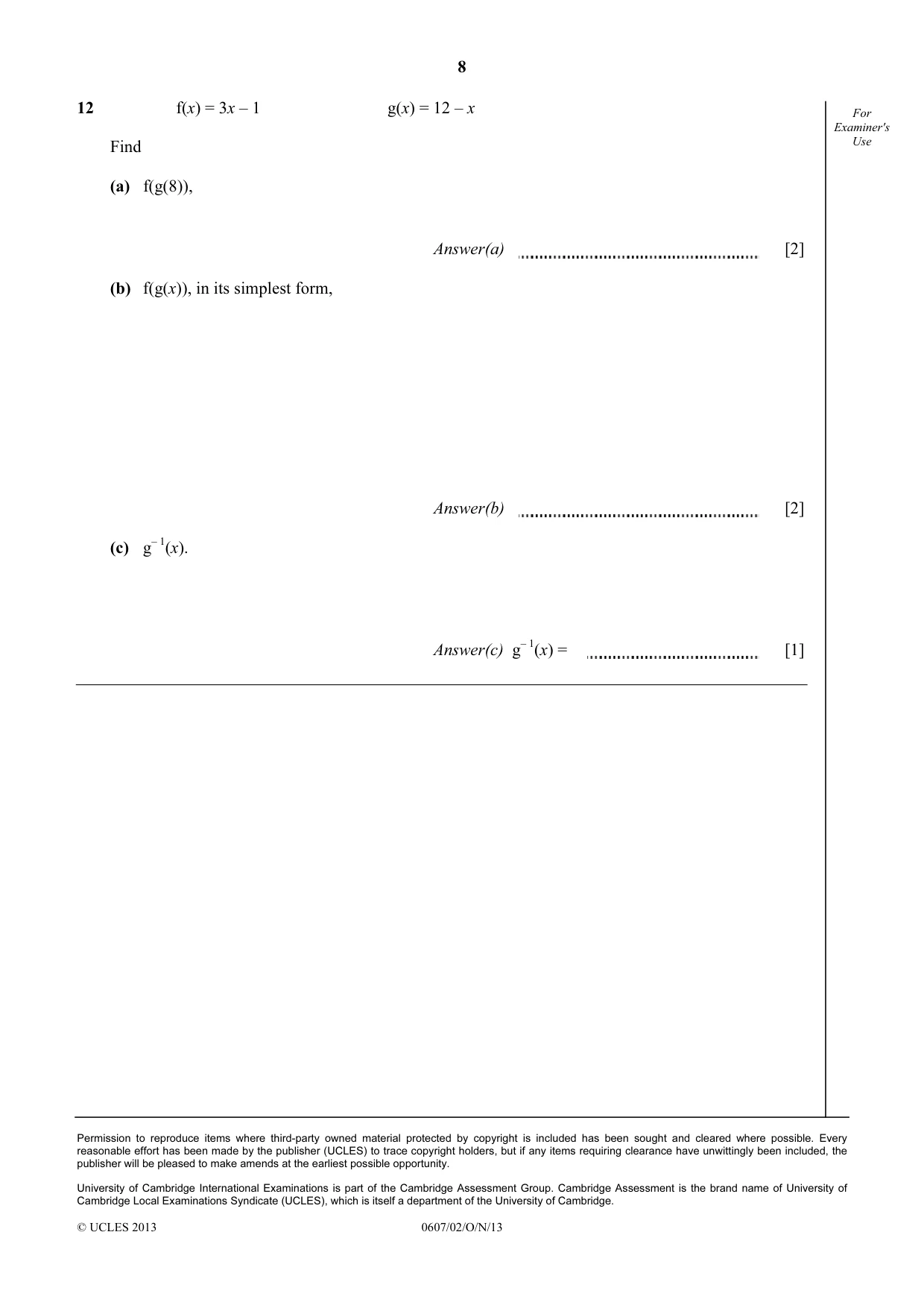 Cambridge IGCSE Mathematics - International 0607 2013 Oct/Nov Paper 2 · Variant 1 question paper, page 8 of 8