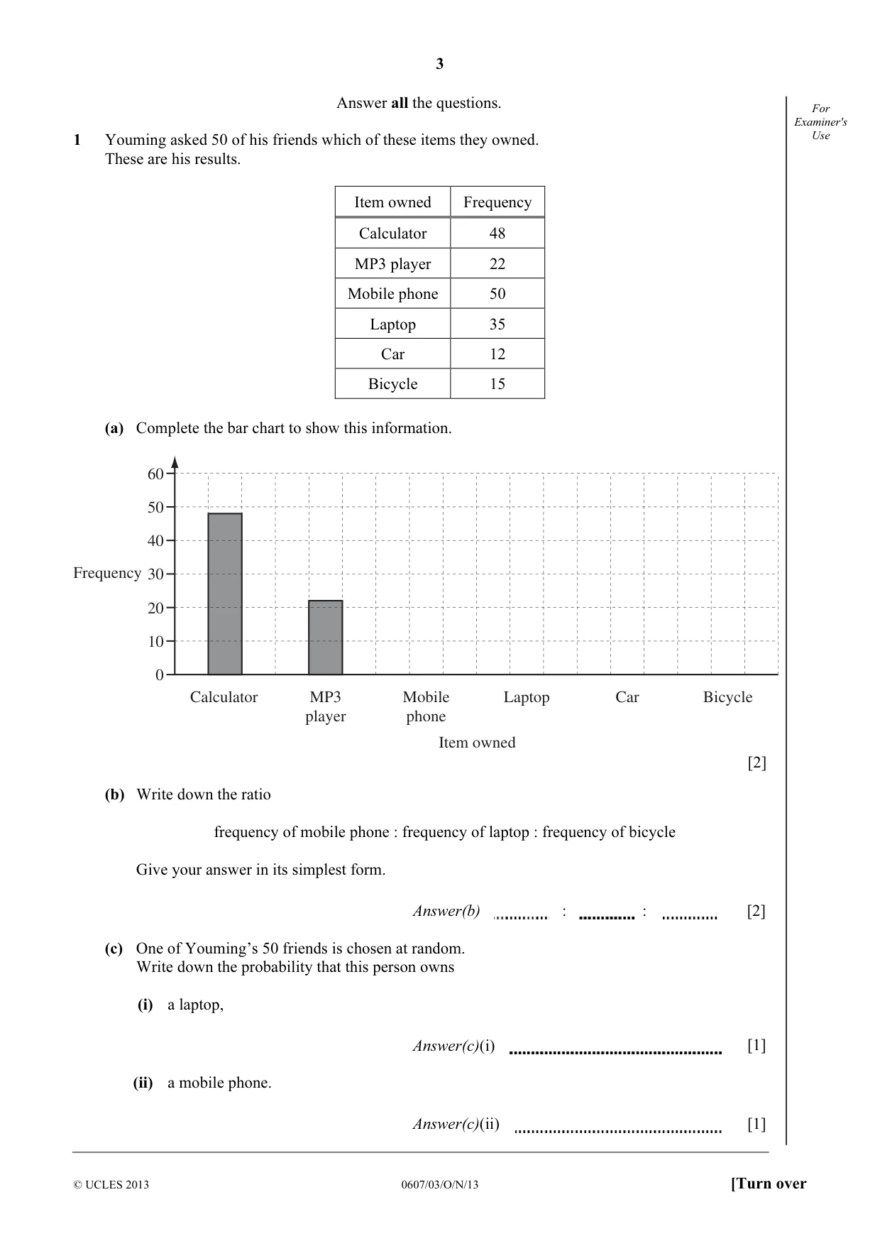 Cambridge IGCSE Mathematics - International 0607 2013 Oct/Nov Paper 3 · Variant 1 question paper, page 3 of 16