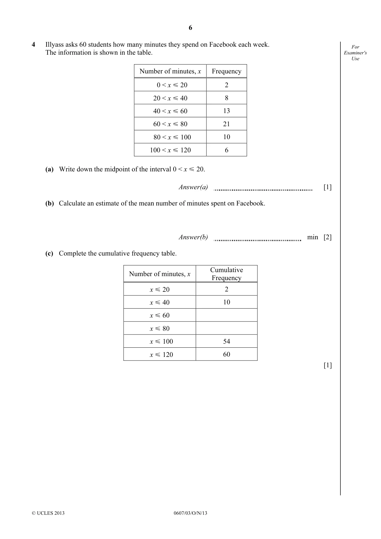 Cambridge IGCSE Mathematics - International 0607 2013 Oct/Nov Paper 3 · Variant 1 question paper, page 6 of 16
