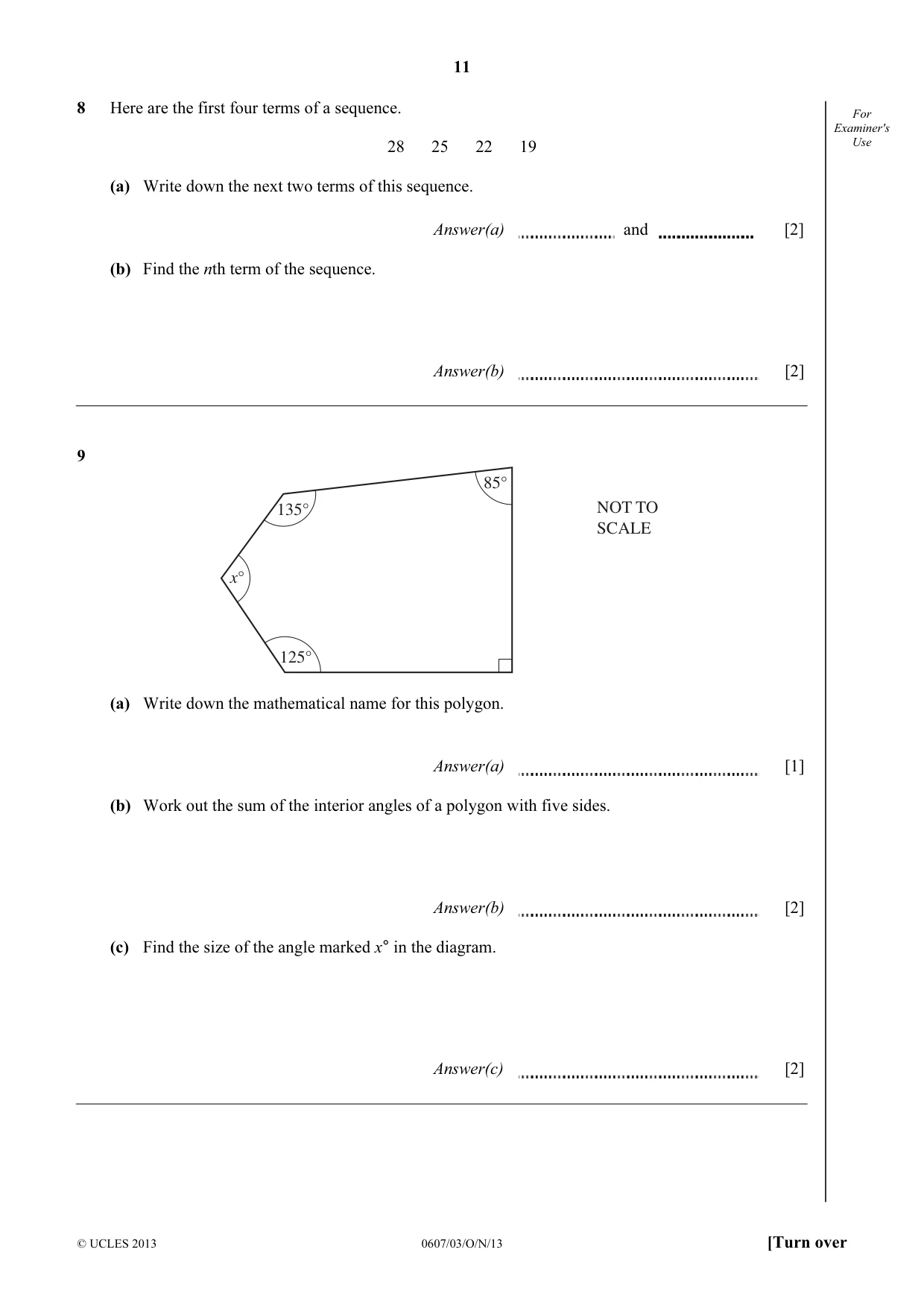 Cambridge IGCSE Mathematics - International 0607 2013 Oct/Nov Paper 3 · Variant 1 question paper, page 11 of 16