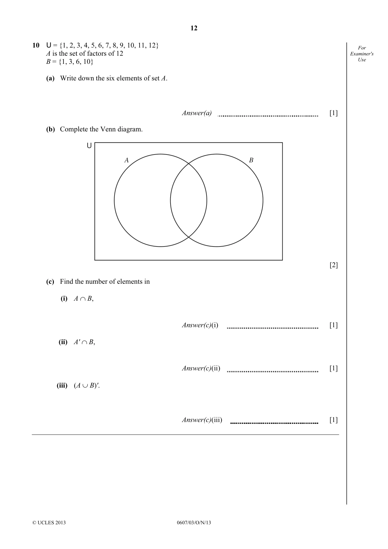 Cambridge IGCSE Mathematics - International 0607 2013 Oct/Nov Paper 3 · Variant 1 question paper, page 12 of 16