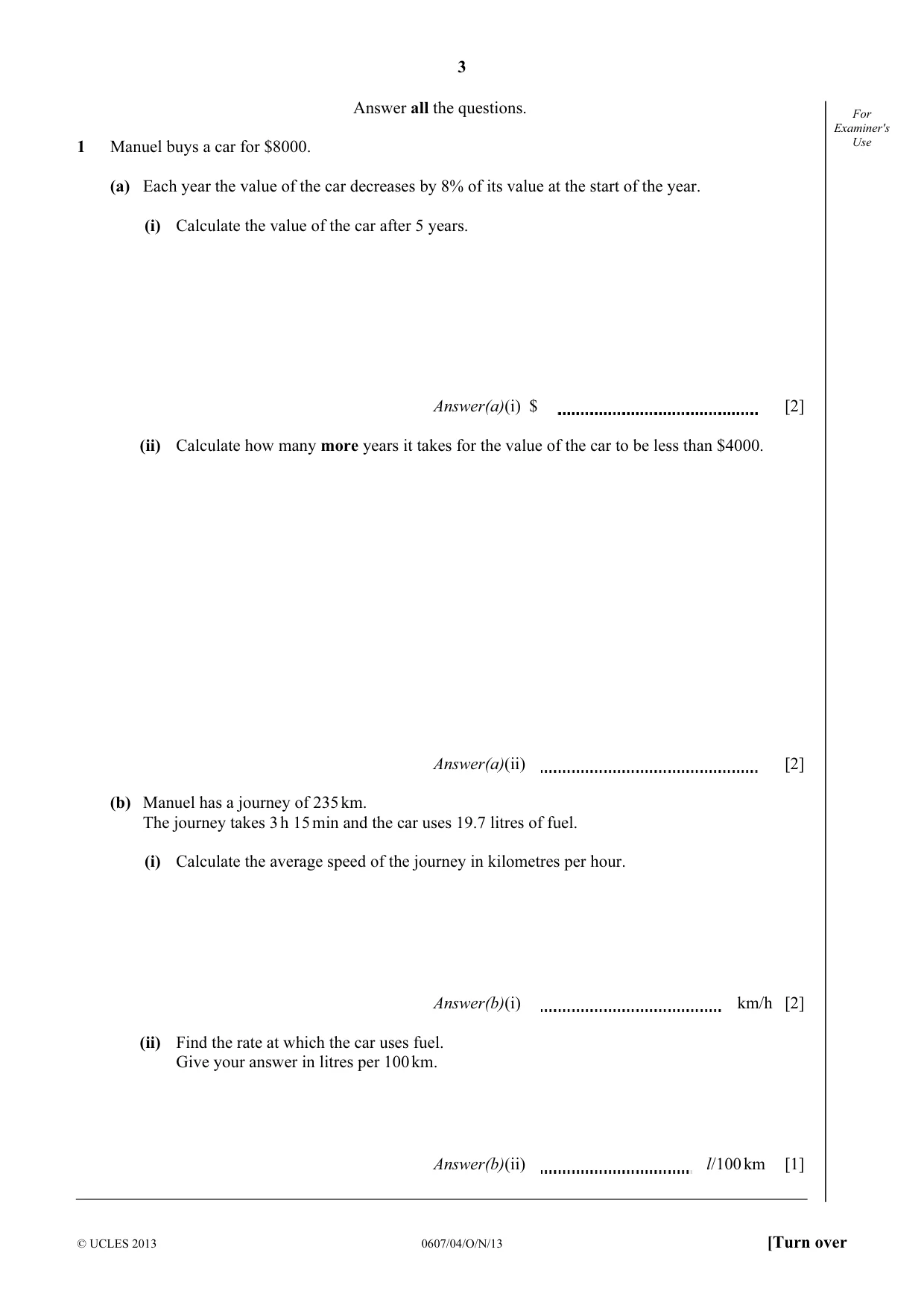Cambridge IGCSE Mathematics - International 0607 2013 Oct/Nov Paper 4 · Variant 1 question paper, page 3 of 20