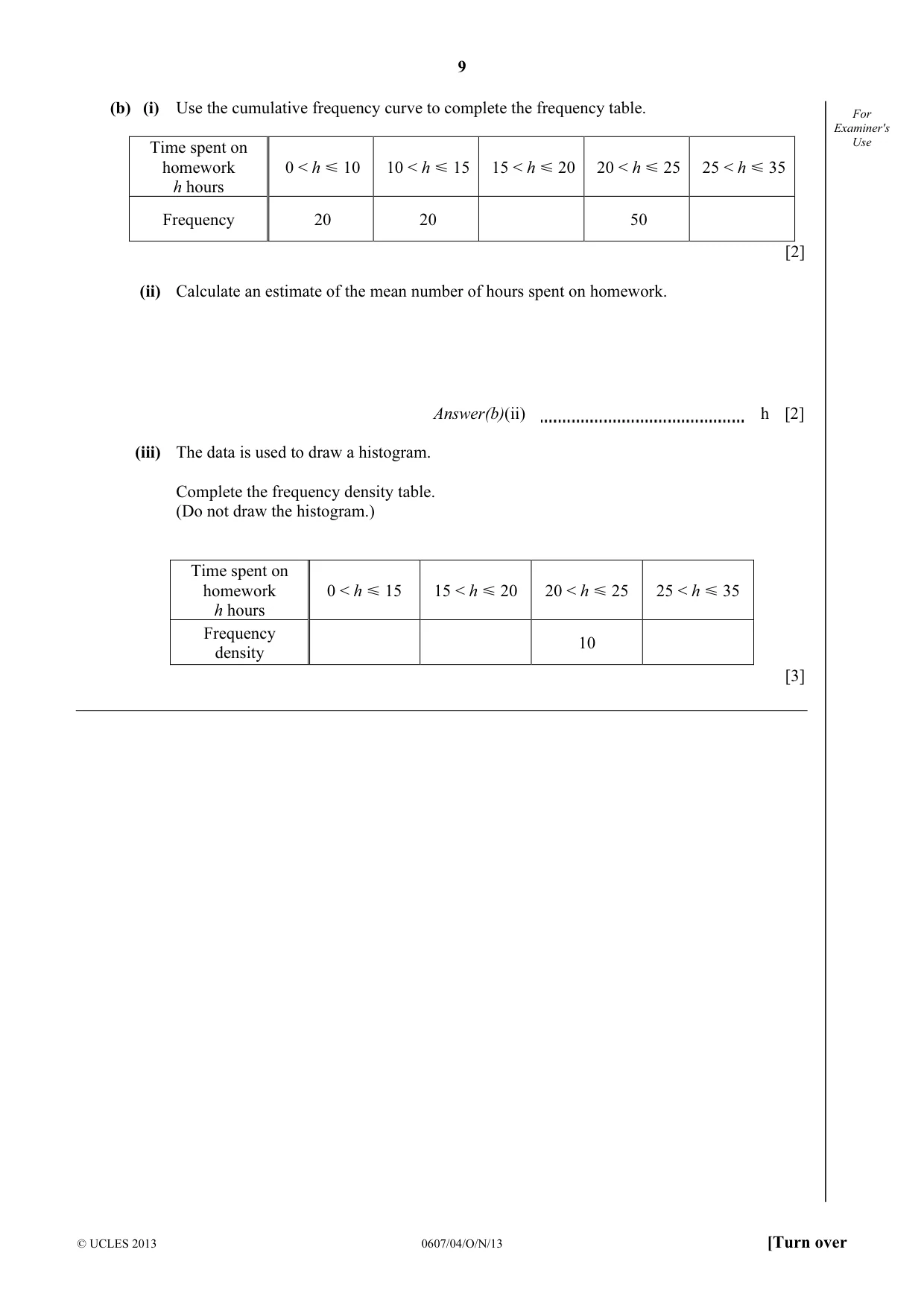 Cambridge IGCSE Mathematics - International 0607 2013 Oct/Nov Paper 4 · Variant 1 question paper, page 9 of 20