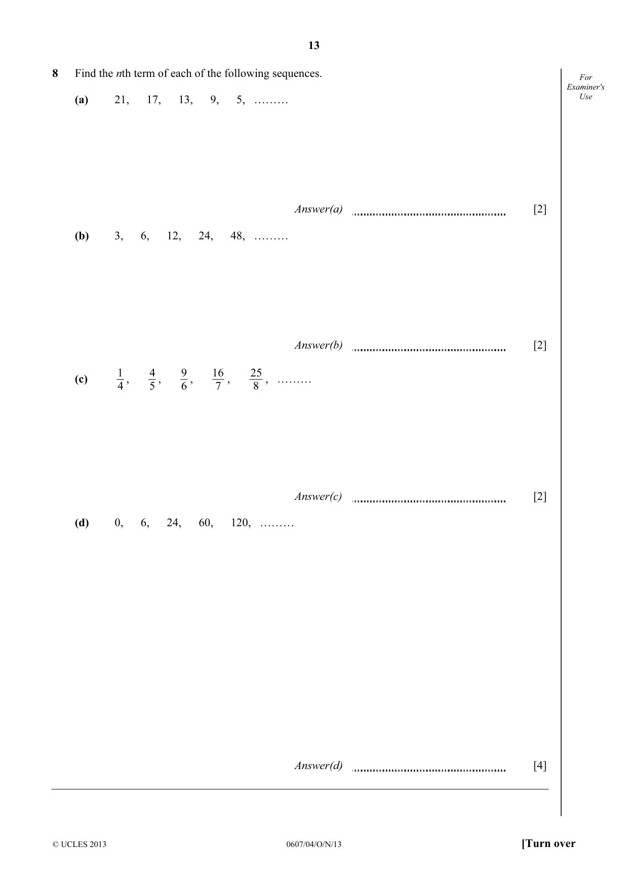 Cambridge IGCSE Mathematics - International 0607 2013 Oct/Nov Paper 4 · Variant 1 question paper, page 13 of 20