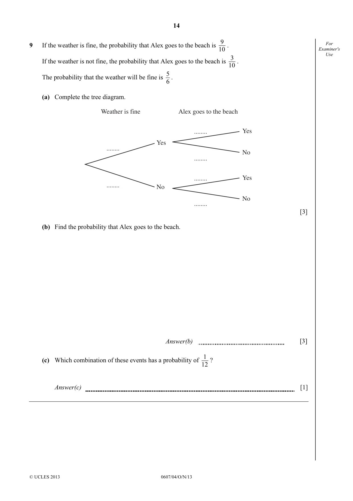 Cambridge IGCSE Mathematics - International 0607 2013 Oct/Nov Paper 4 · Variant 1 question paper, page 14 of 20