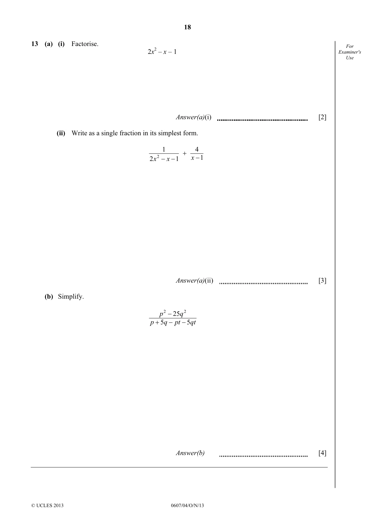 Cambridge IGCSE Mathematics - International 0607 2013 Oct/Nov Paper 4 · Variant 1 question paper, page 18 of 20