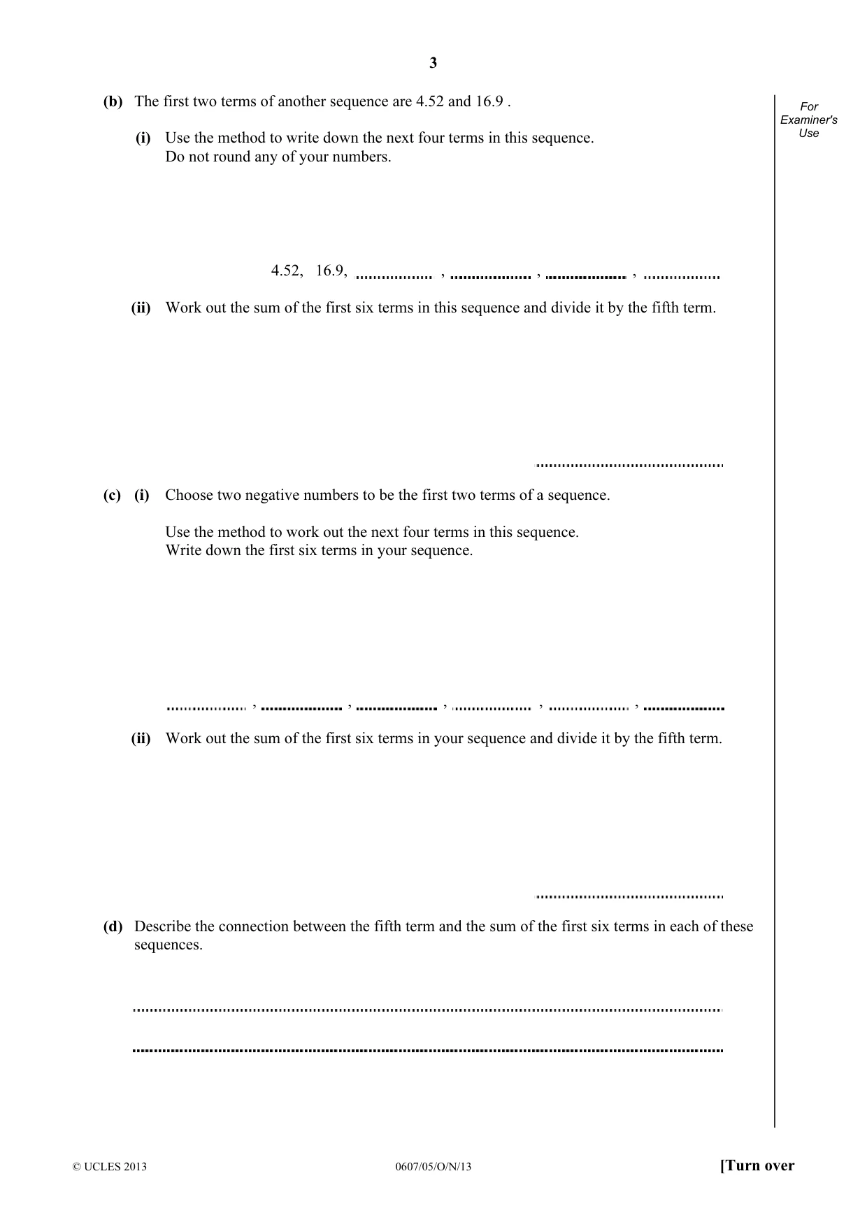 Cambridge IGCSE Mathematics - International 0607 2013 Oct/Nov Paper 5 · Variant 1 question paper, page 3 of 8