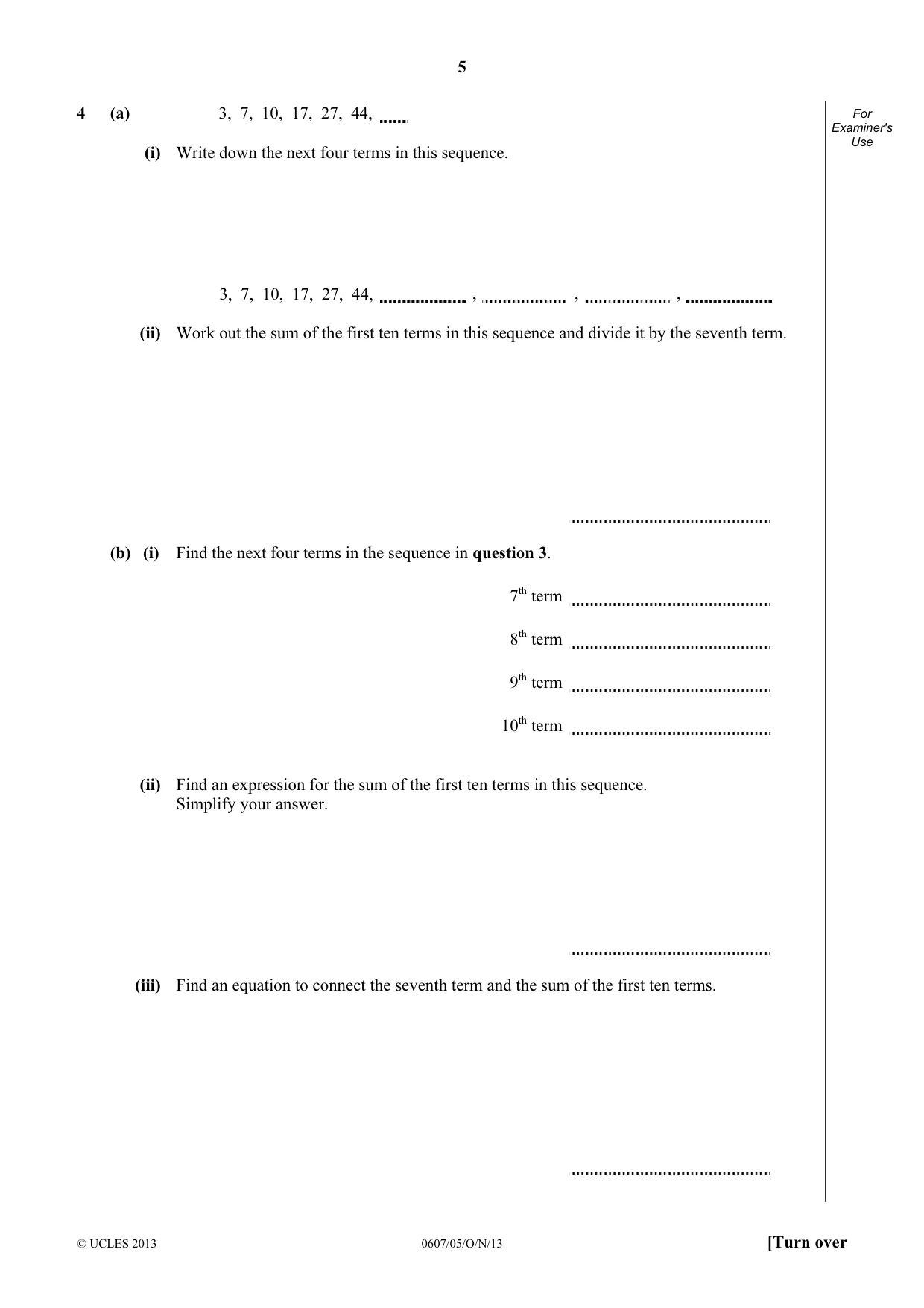 Cambridge IGCSE Mathematics - International 0607 2013 Oct/Nov Paper 5 · Variant 1 question paper, page 5 of 8