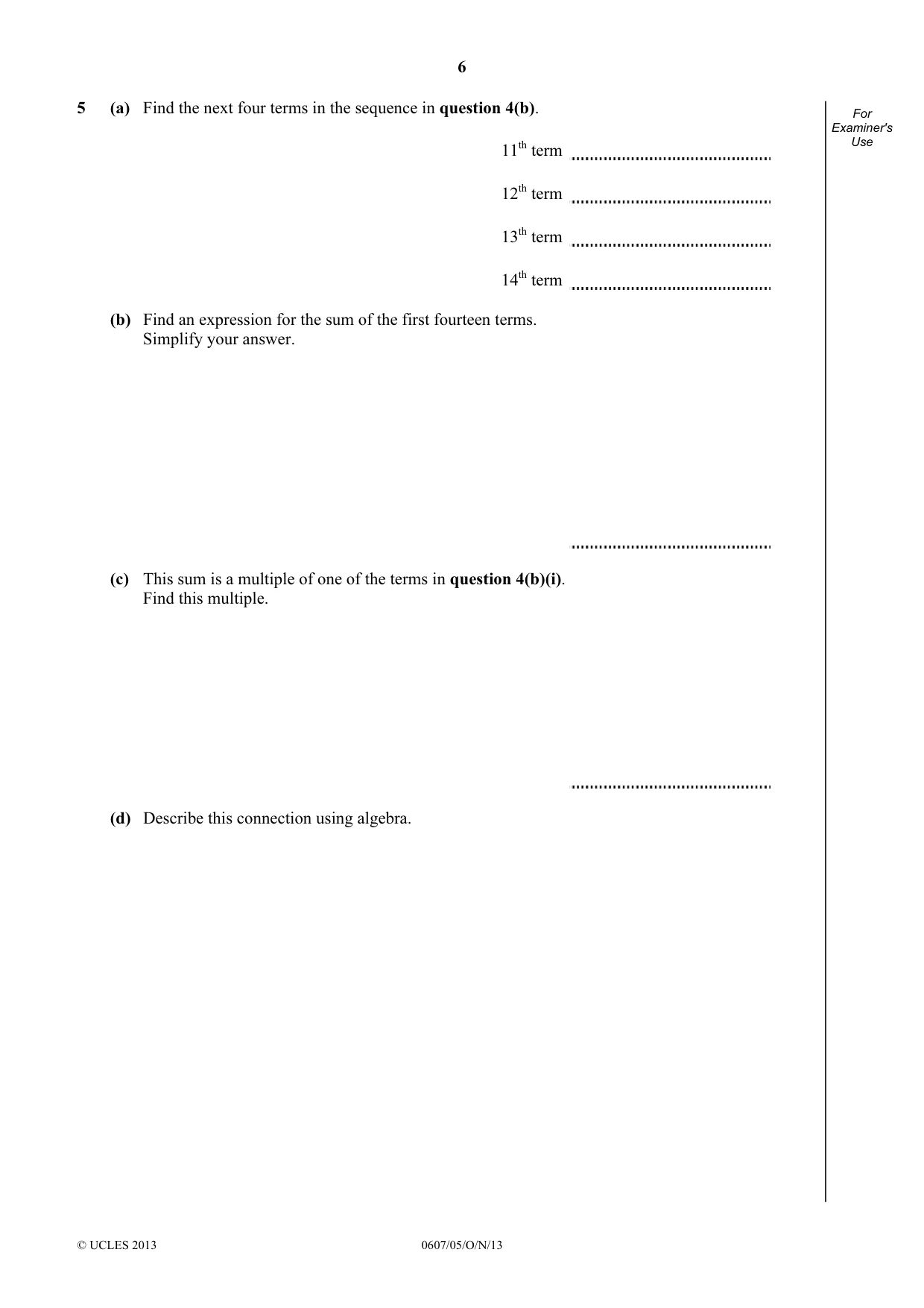 Cambridge IGCSE Mathematics - International 0607 2013 Oct/Nov Paper 5 · Variant 1 question paper, page 6 of 8