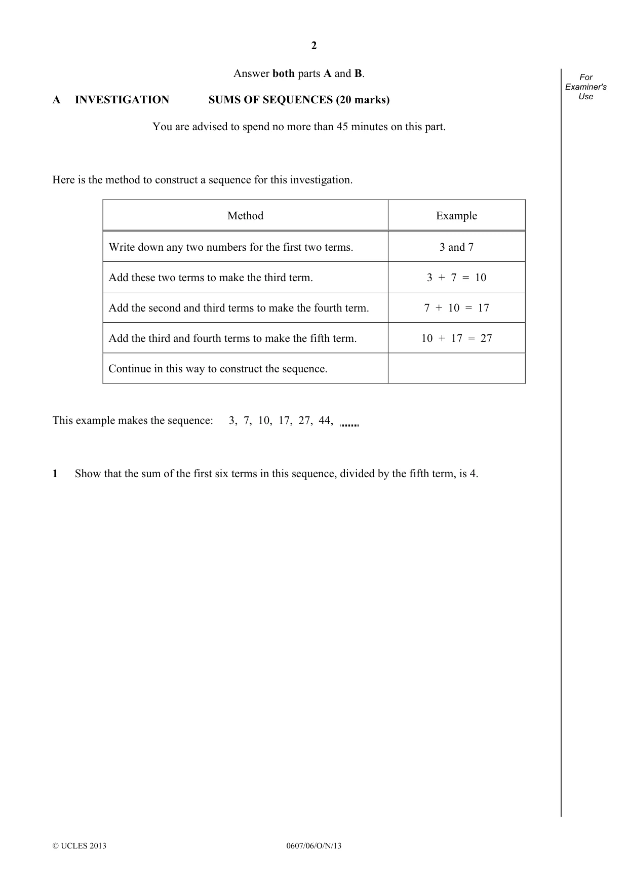 Cambridge IGCSE Mathematics - International 0607 2013 Oct/Nov Paper 6 · Variant 1 question paper, page 2 of 12
