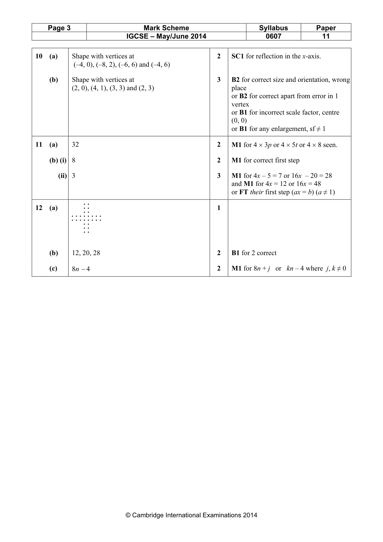 Mark scheme, page 3 of 3