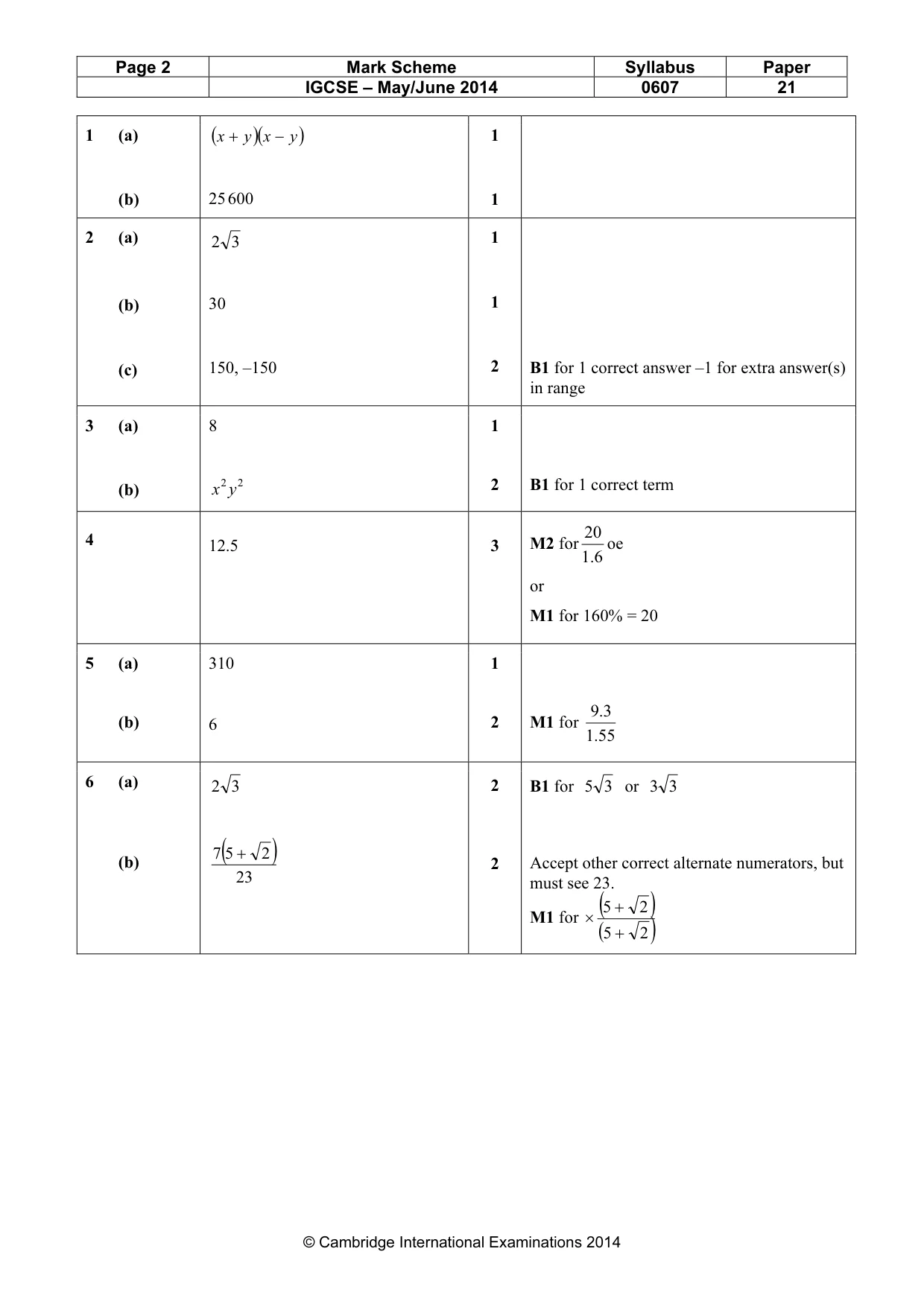Mark scheme, page 2 of 4