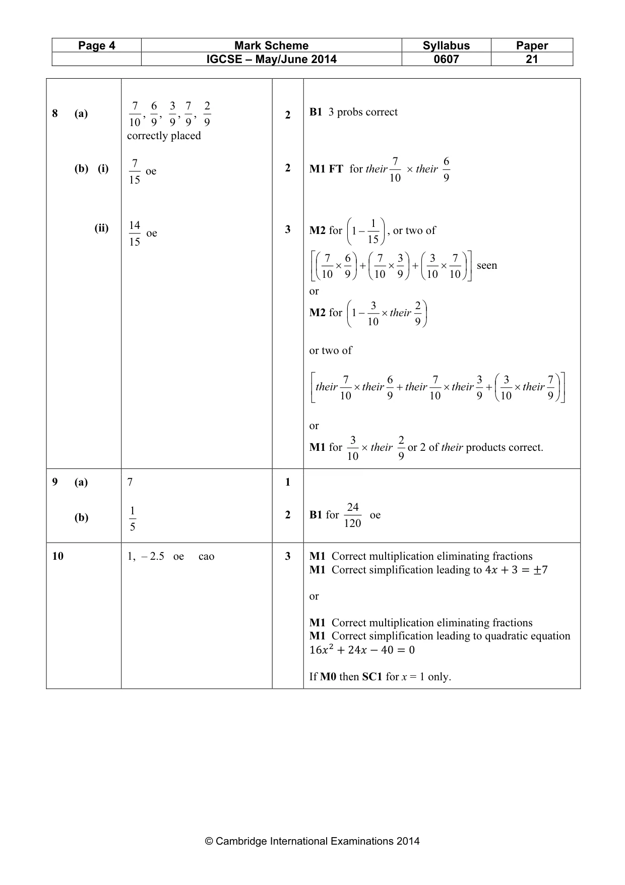 Mark scheme, page 4 of 4