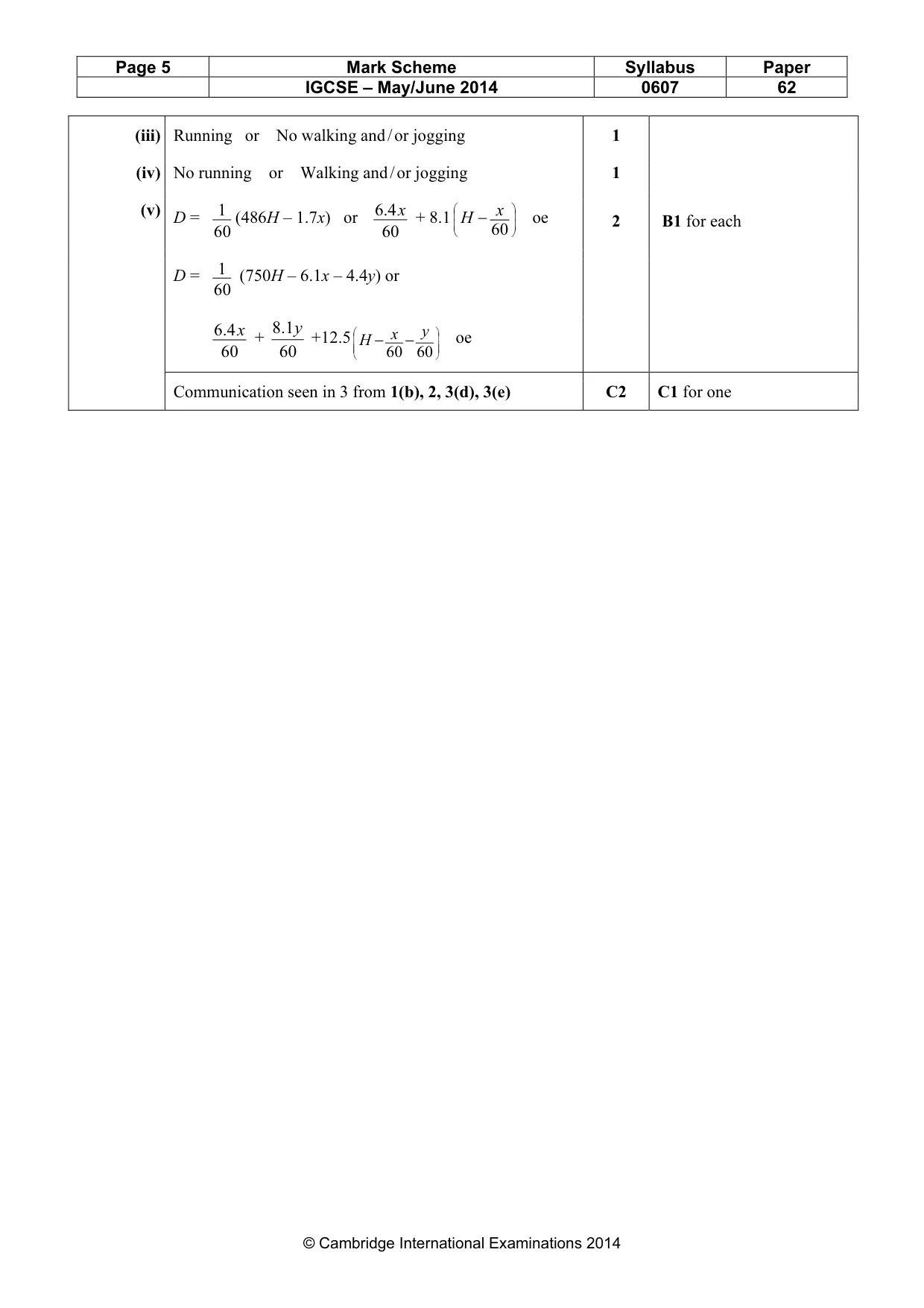 Mark scheme, page 5 of 5