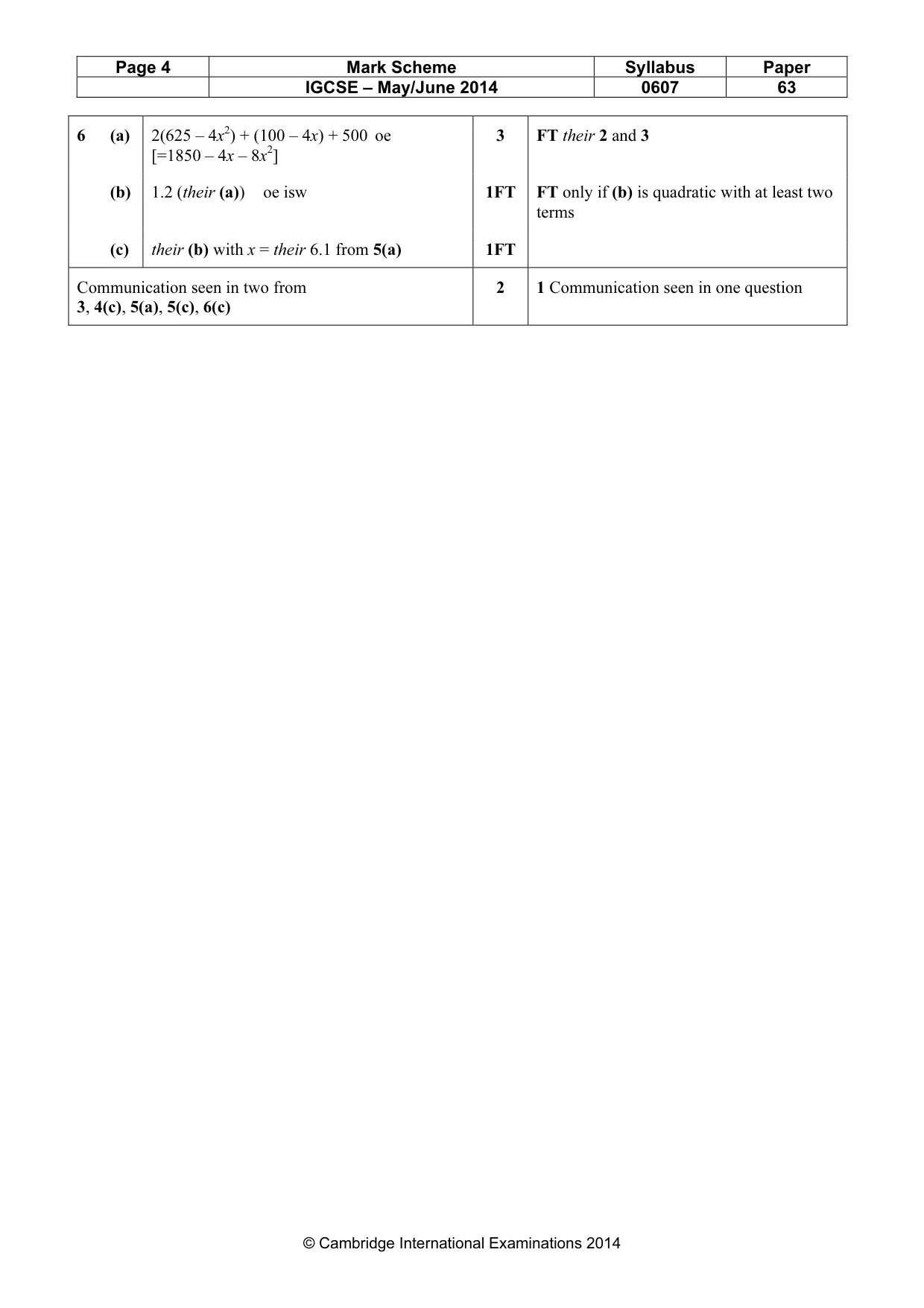 Mark scheme, page 4 of 4