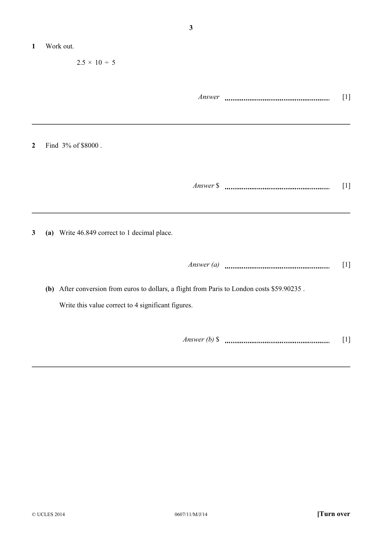 Cambridge IGCSE Mathematics - International 0607 2014 May/June Paper 1 · Variant 1 question paper, page 3 of 12