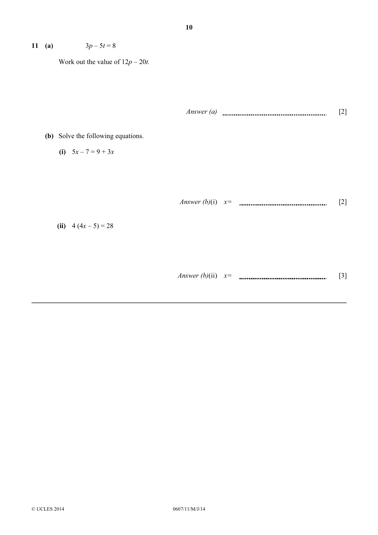 Cambridge IGCSE Mathematics - International 0607 2014 May/June Paper 1 · Variant 1 question paper, page 10 of 12
