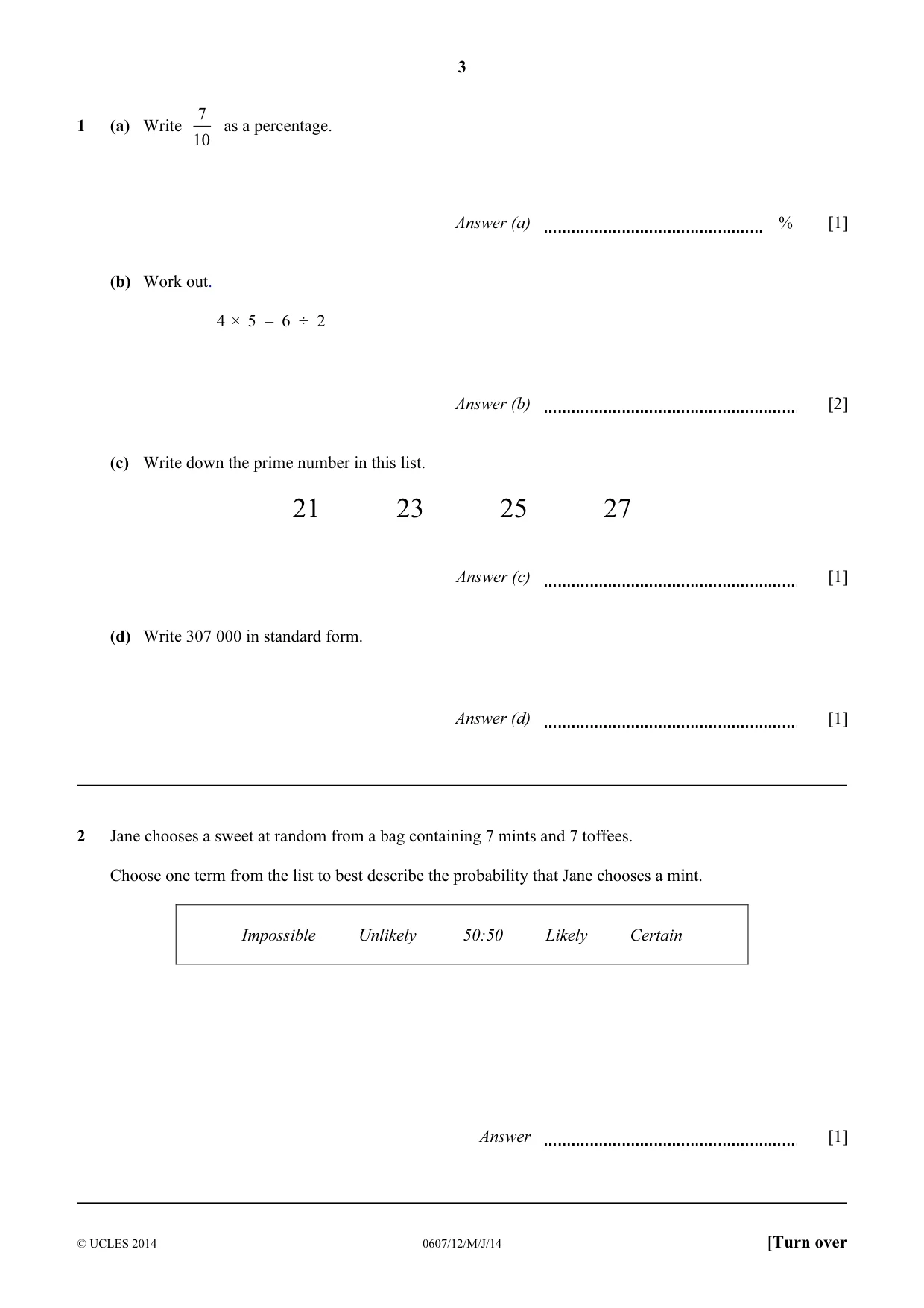 Cambridge IGCSE Mathematics - International 0607 2014 May/June Paper 1 · Variant 2 question paper, page 3 of 12