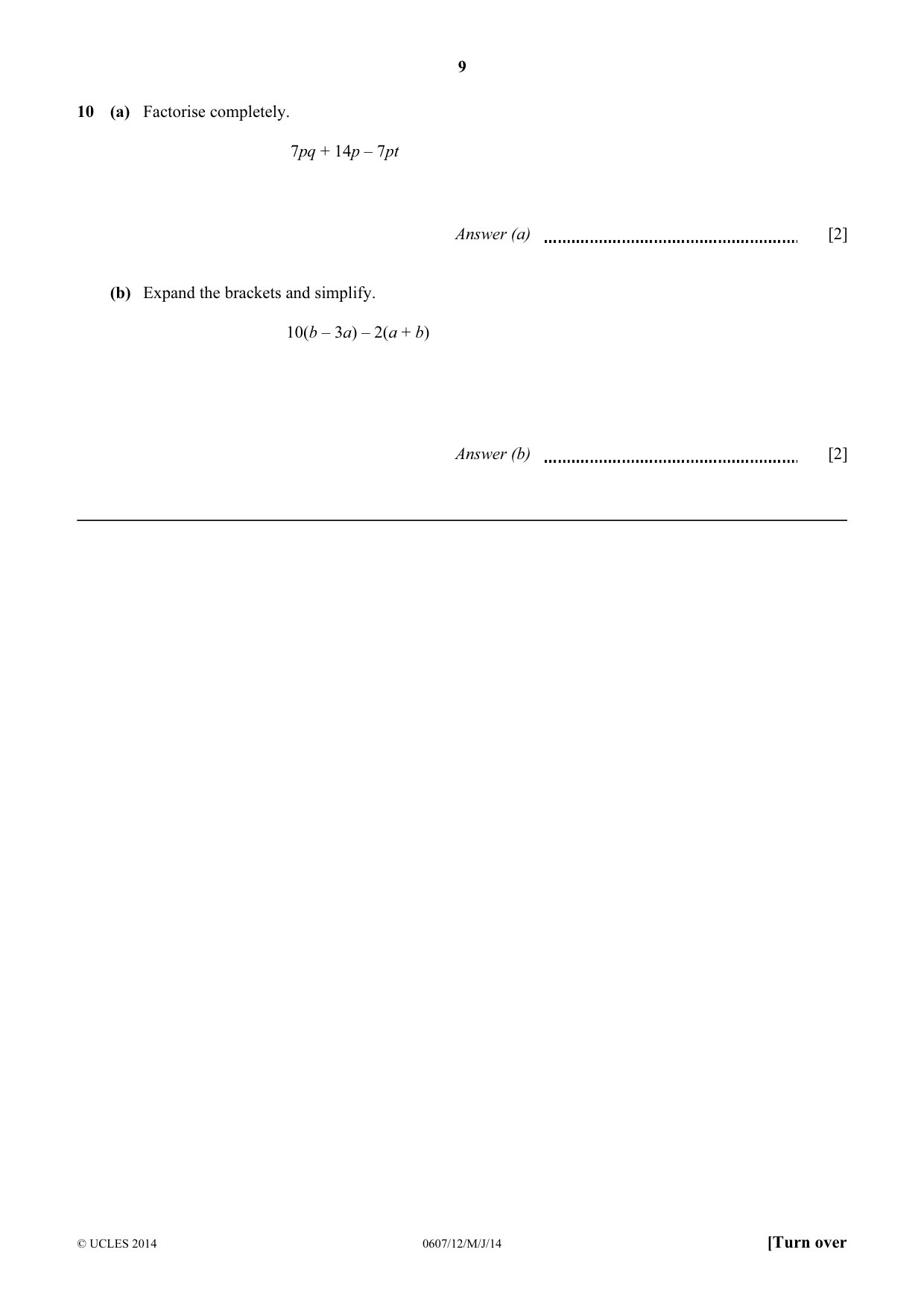 Cambridge IGCSE Mathematics - International 0607 2014 May/June Paper 1 · Variant 2 question paper, page 9 of 12