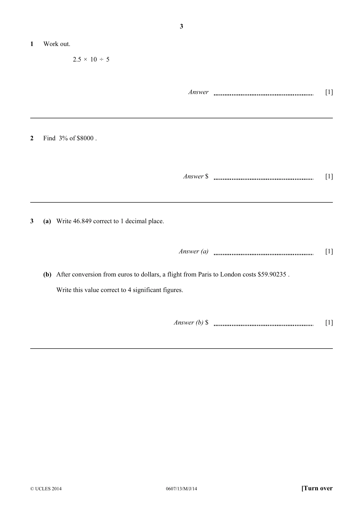 Cambridge IGCSE Mathematics - International 0607 2014 May/June Paper 1 · Variant 3 question paper, page 3 of 12