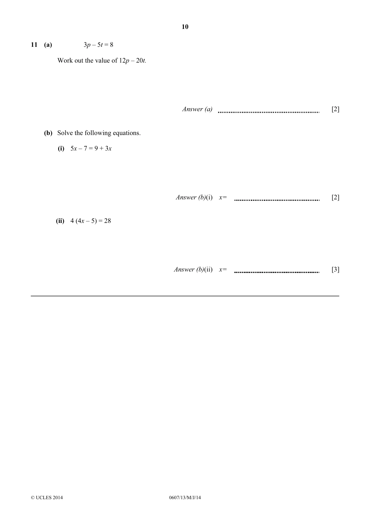 Cambridge IGCSE Mathematics - International 0607 2014 May/June Paper 1 · Variant 3 question paper, page 10 of 12