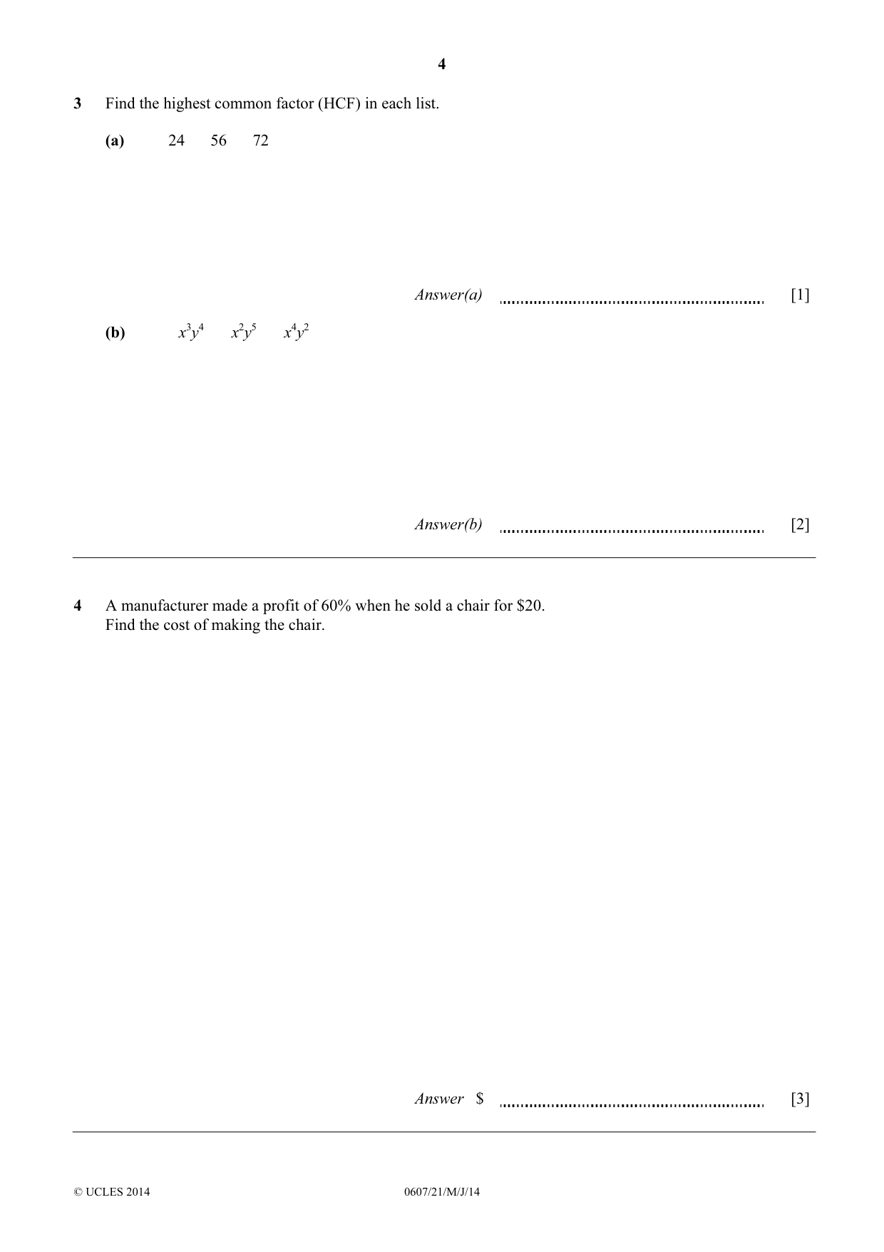 Cambridge IGCSE Mathematics - International 0607 2014 May/June Paper 2 · Variant 1 question paper, page 4 of 8