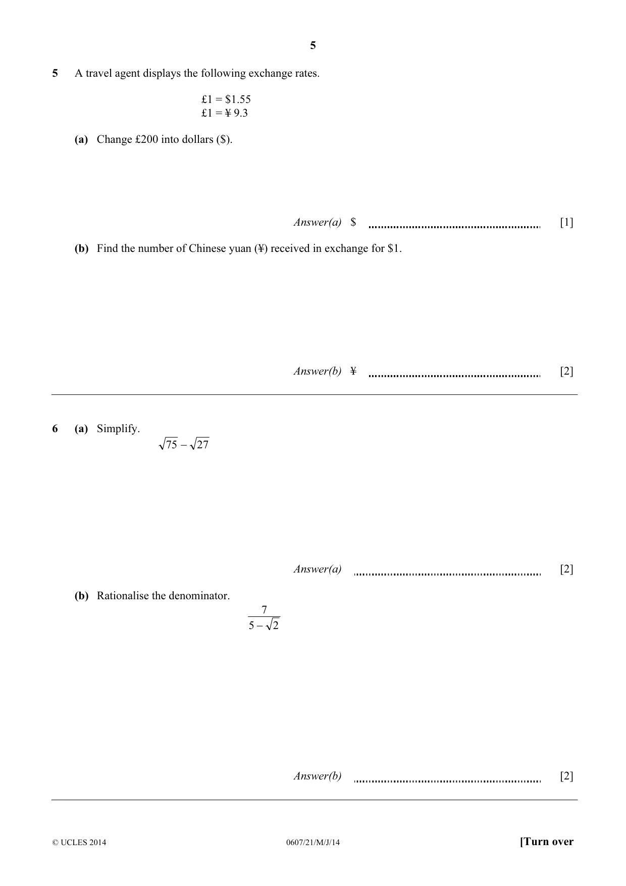 Cambridge IGCSE Mathematics - International 0607 2014 May/June Paper 2 · Variant 1 question paper, page 5 of 8