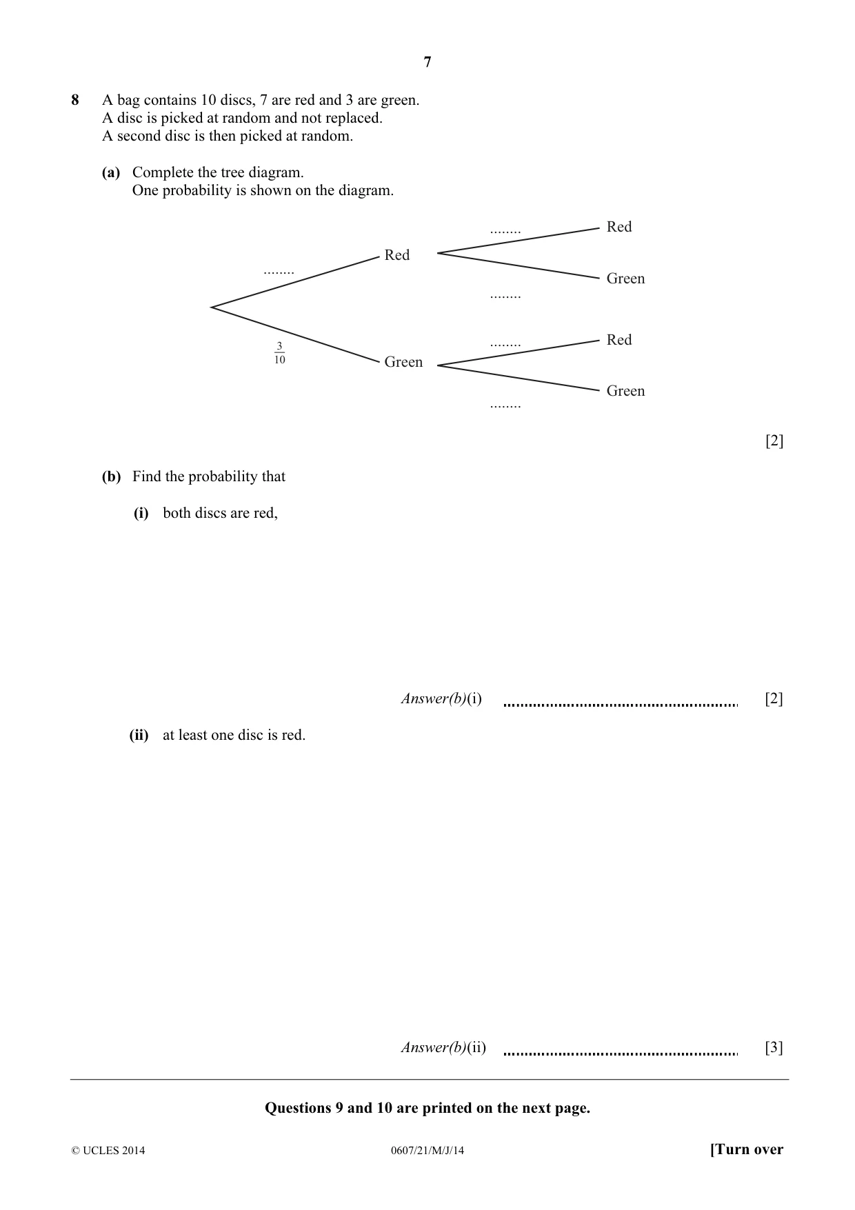 Cambridge IGCSE Mathematics - International 0607 2014 May/June Paper 2 · Variant 1 question paper, page 7 of 8