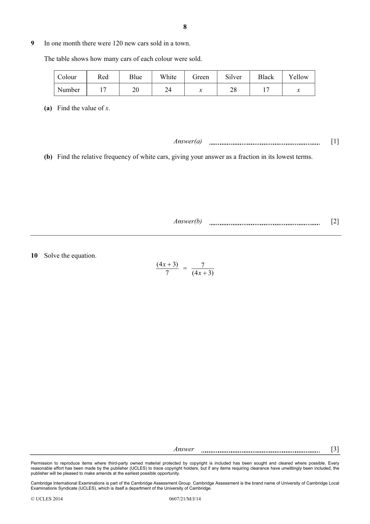 Cambridge IGCSE Mathematics - International 0607 2014 May/June Paper 2 · Variant 1 question paper, page 8 of 8