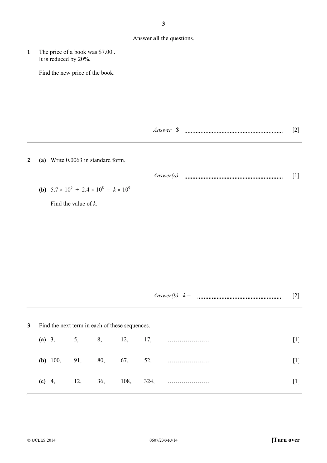 Cambridge IGCSE Mathematics - International 0607 2014 May/June Paper 2 · Variant 3 question paper, page 3 of 8