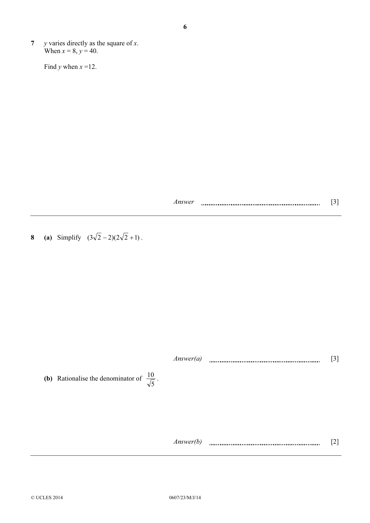 Cambridge IGCSE Mathematics - International 0607 2014 May/June Paper 2 · Variant 3 question paper, page 6 of 8