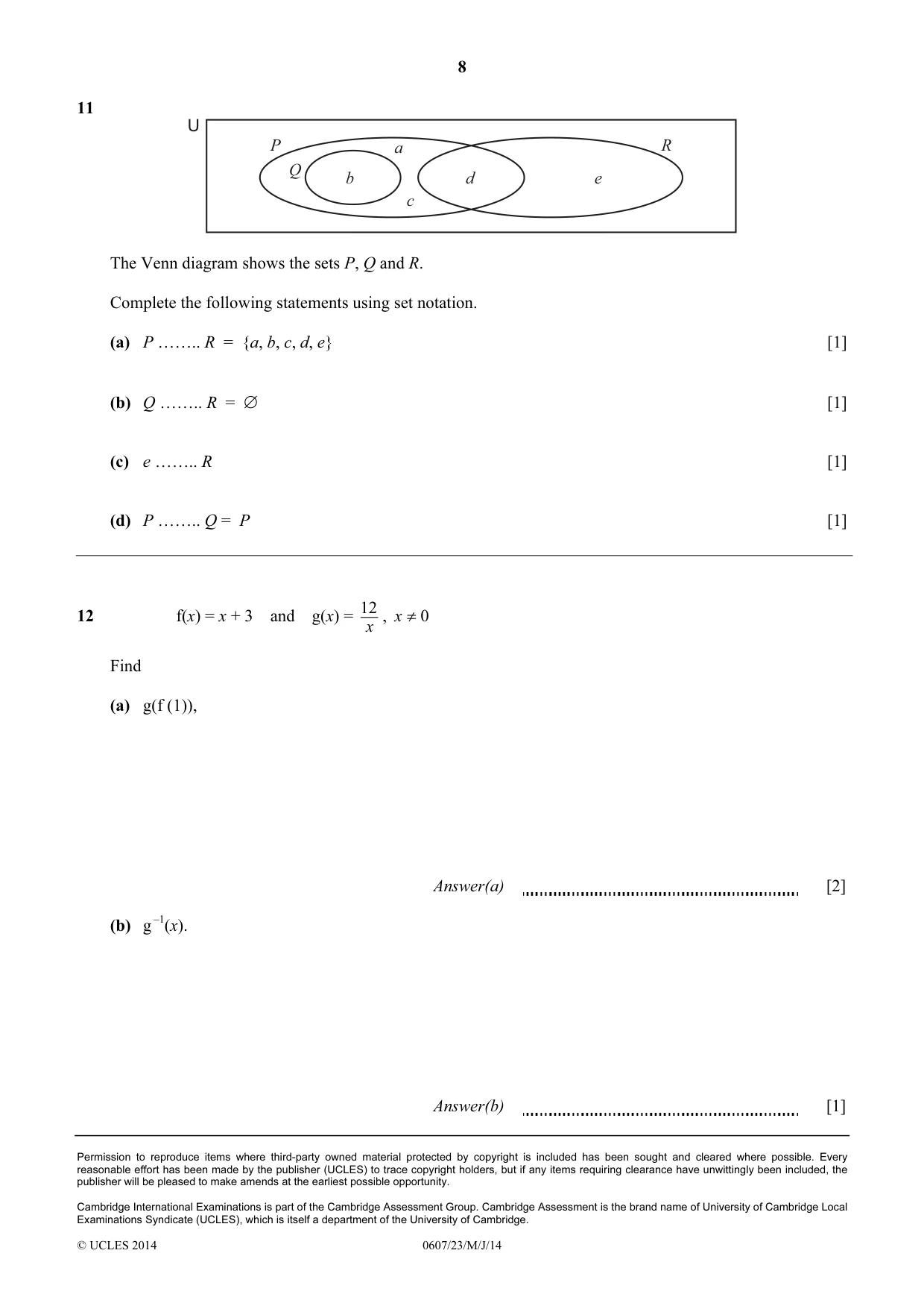 Cambridge IGCSE Mathematics - International 0607 2014 May/June Paper 2 · Variant 3 question paper, page 8 of 8