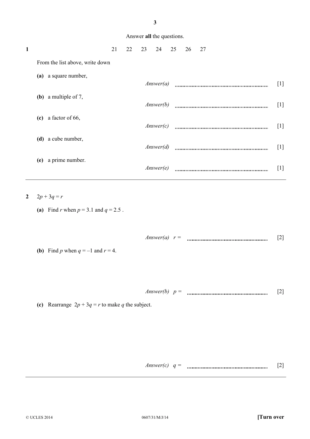Cambridge IGCSE Mathematics - International 0607 2014 May/June Paper 3 · Variant 1 question paper, page 3 of 16