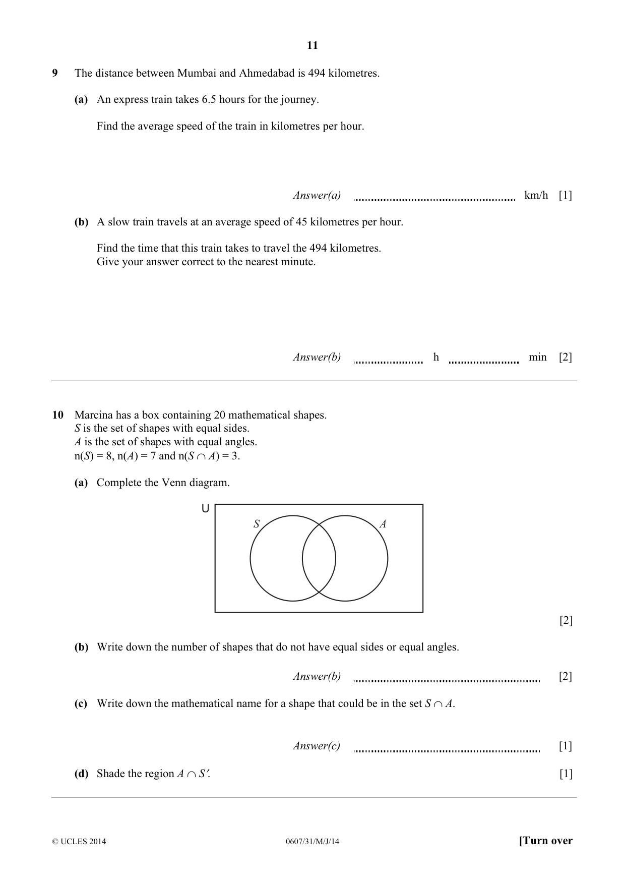 Cambridge IGCSE Mathematics - International 0607 2014 May/June Paper 3 · Variant 1 question paper, page 11 of 16