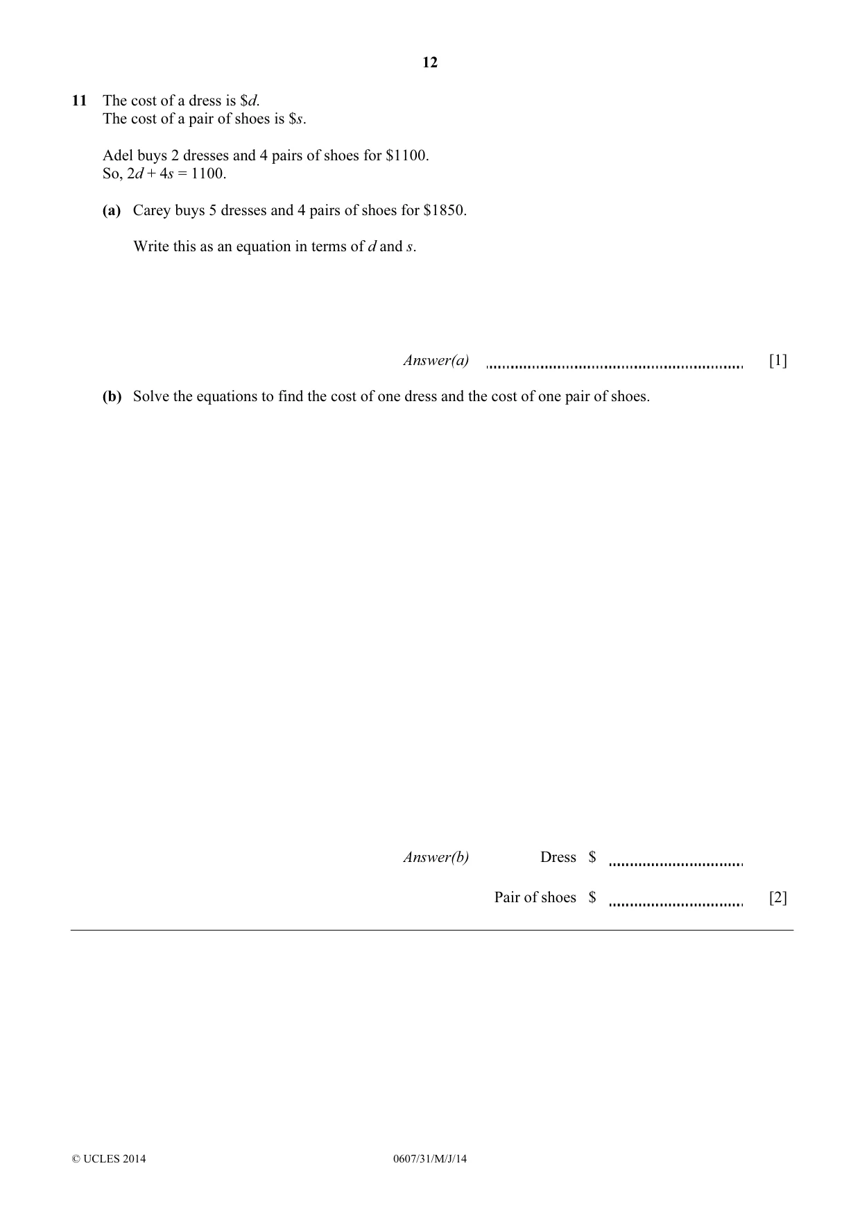 Cambridge IGCSE Mathematics - International 0607 2014 May/June Paper 3 · Variant 1 question paper, page 12 of 16