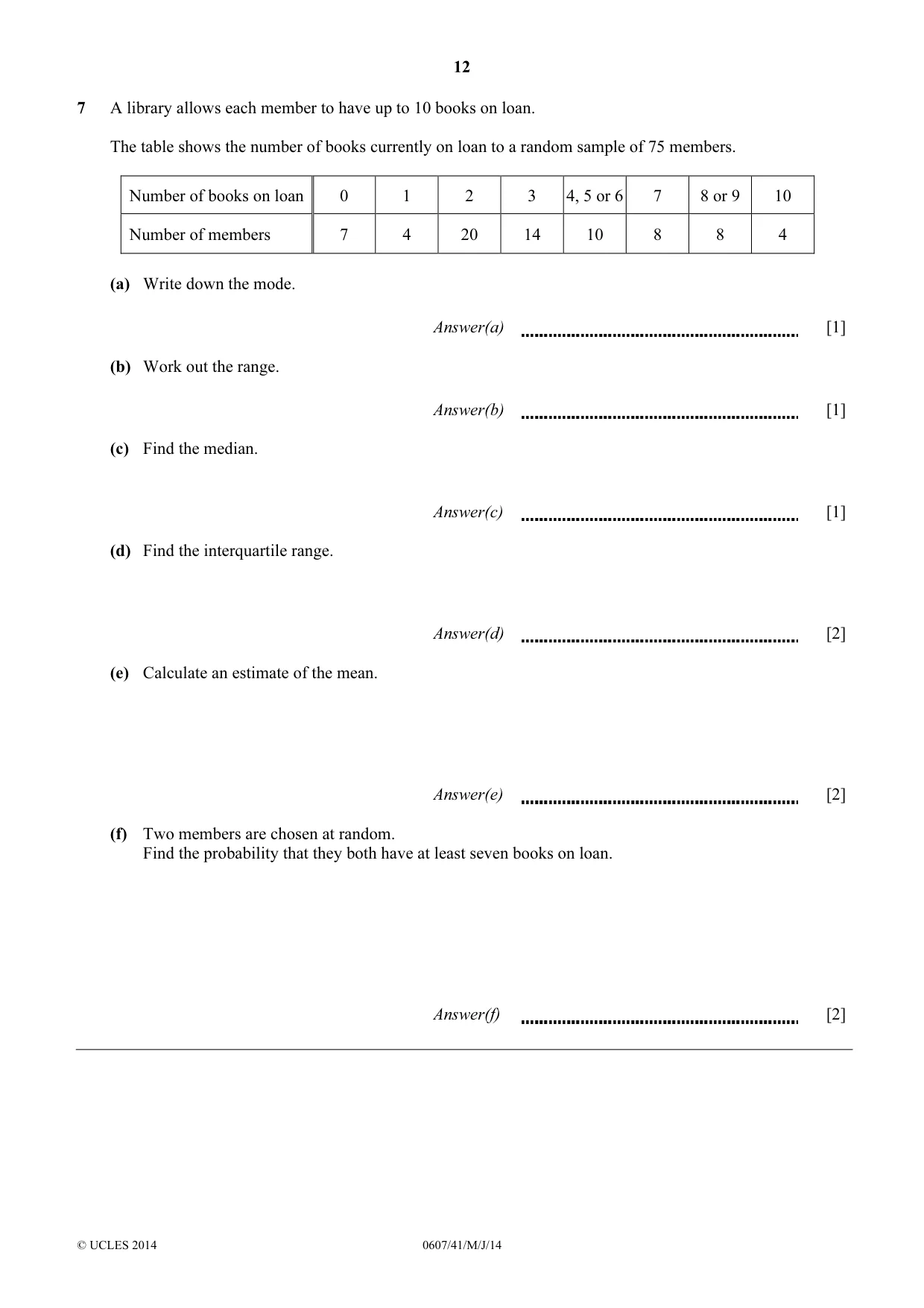 Cambridge IGCSE Mathematics - International 0607 2014 May/June Paper 4 · Variant 1 question paper, page 12 of 24