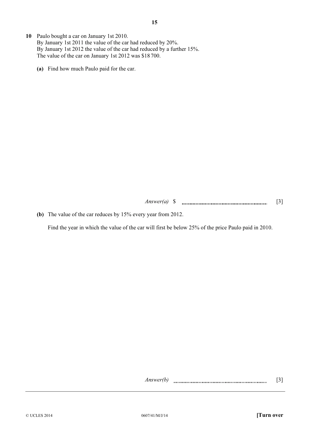 Cambridge IGCSE Mathematics - International 0607 2014 May/June Paper 4 · Variant 1 question paper, page 15 of 24