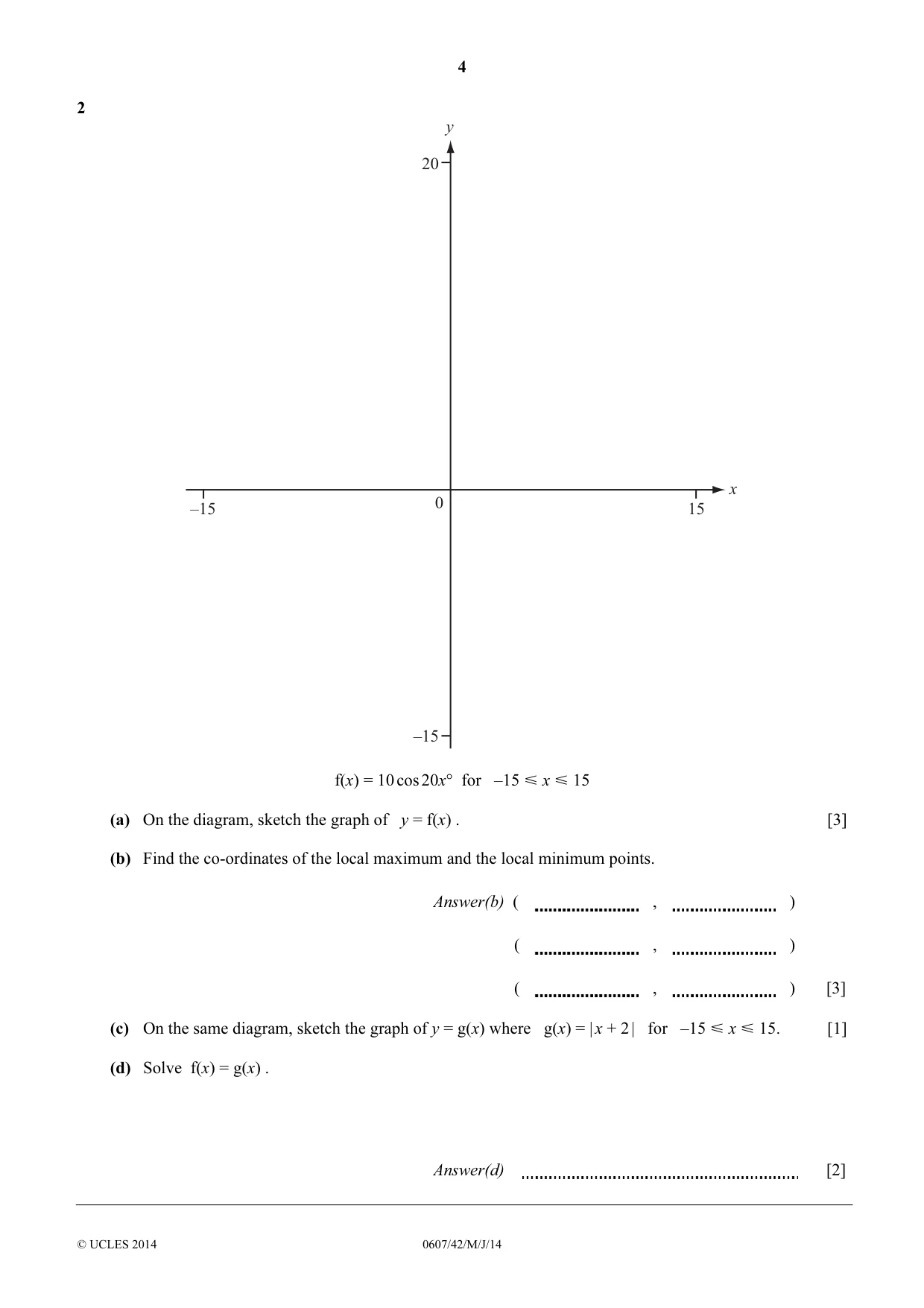 Cambridge IGCSE Mathematics - International 0607 2014 May/June Paper 4 · Variant 2 question paper, page 4 of 20