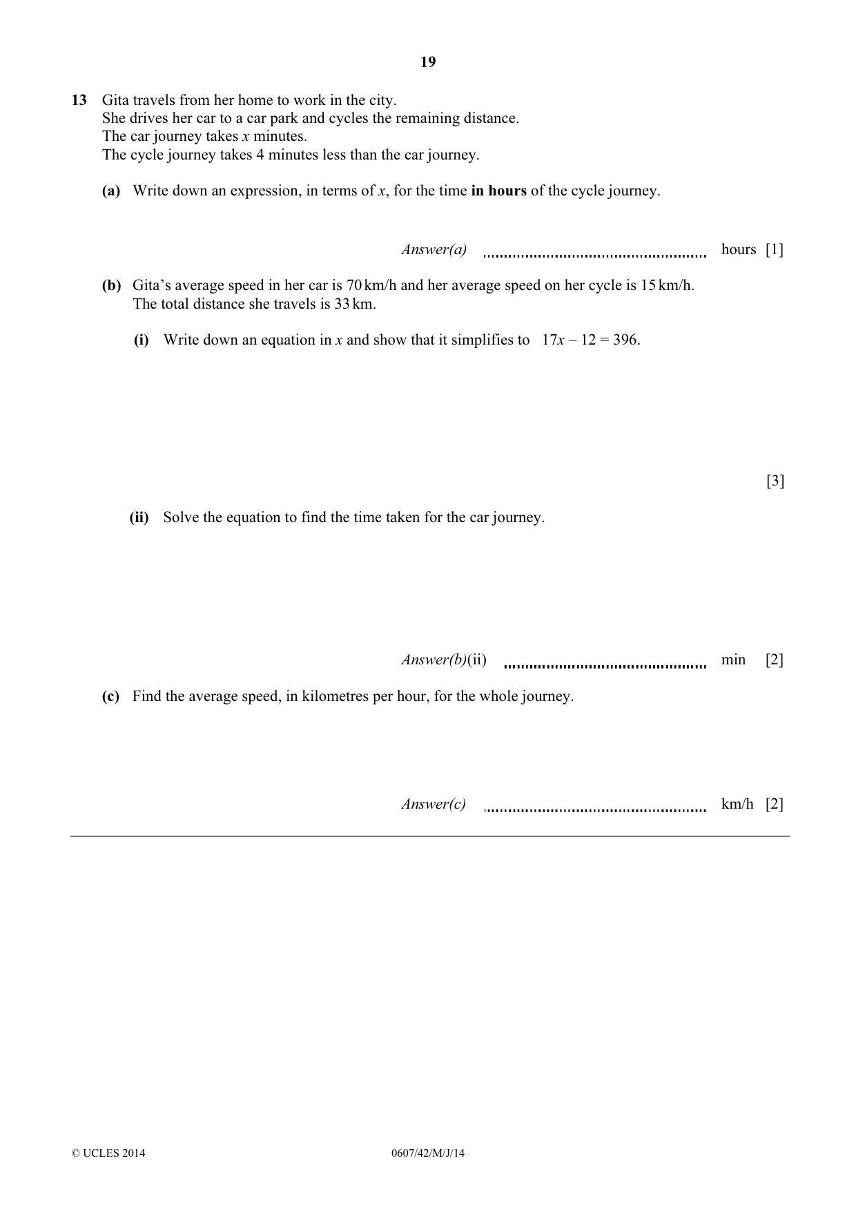Cambridge IGCSE Mathematics - International 0607 2014 May/June Paper 4 · Variant 2 question paper, page 19 of 20