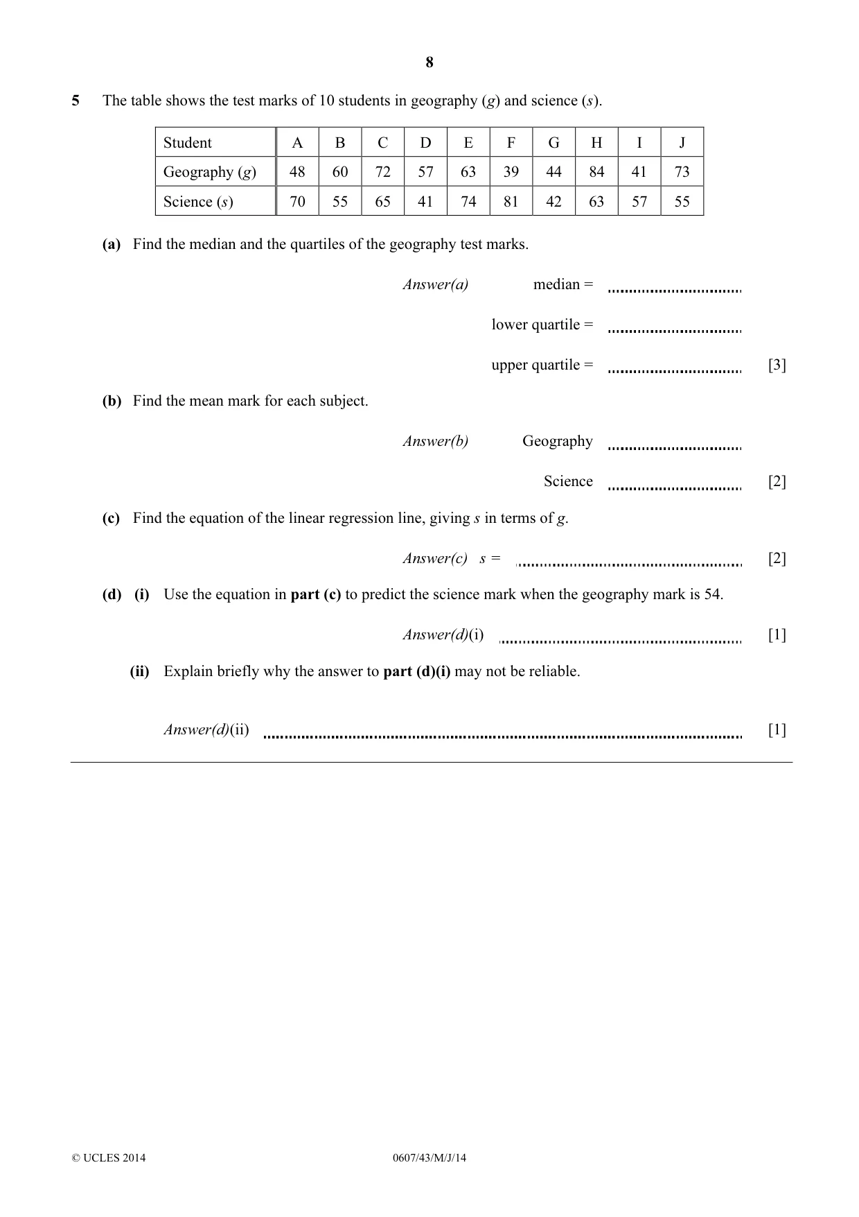 Cambridge IGCSE Mathematics - International 0607 2014 May/June Paper 4 · Variant 3 question paper, page 8 of 20