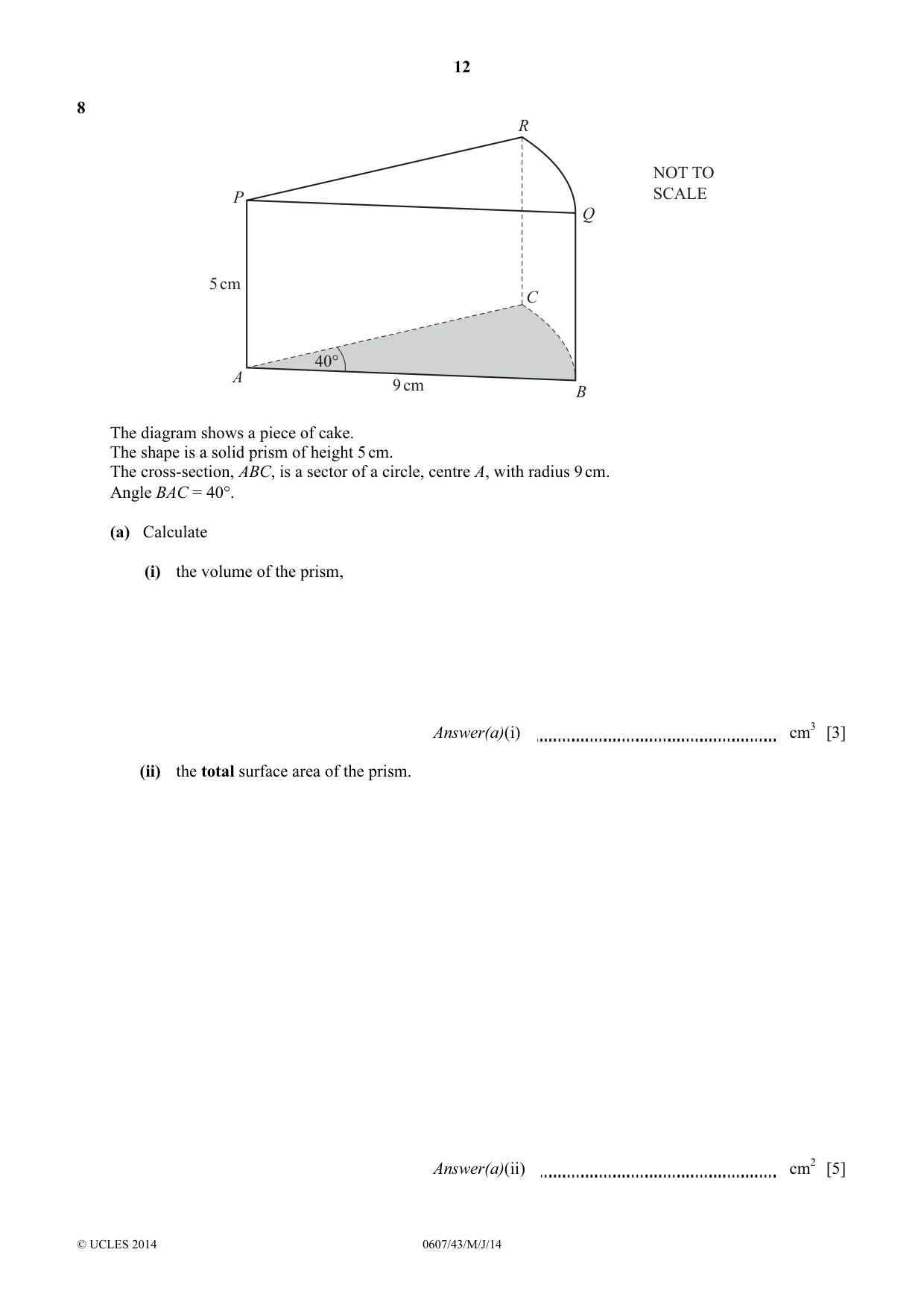 Cambridge IGCSE Mathematics - International 0607 2014 May/June Paper 4 · Variant 3 question paper, page 12 of 20