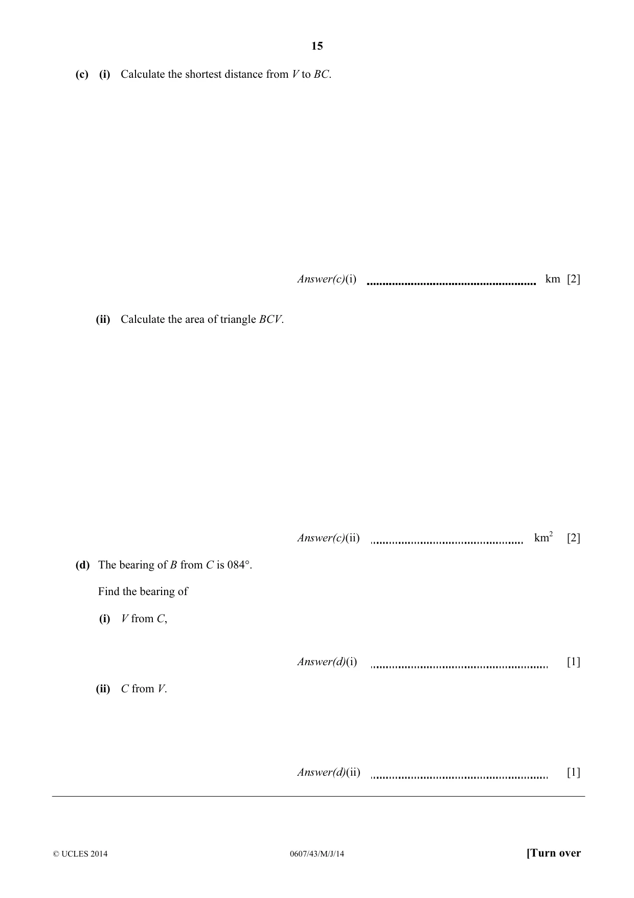 Cambridge IGCSE Mathematics - International 0607 2014 May/June Paper 4 · Variant 3 question paper, page 15 of 20