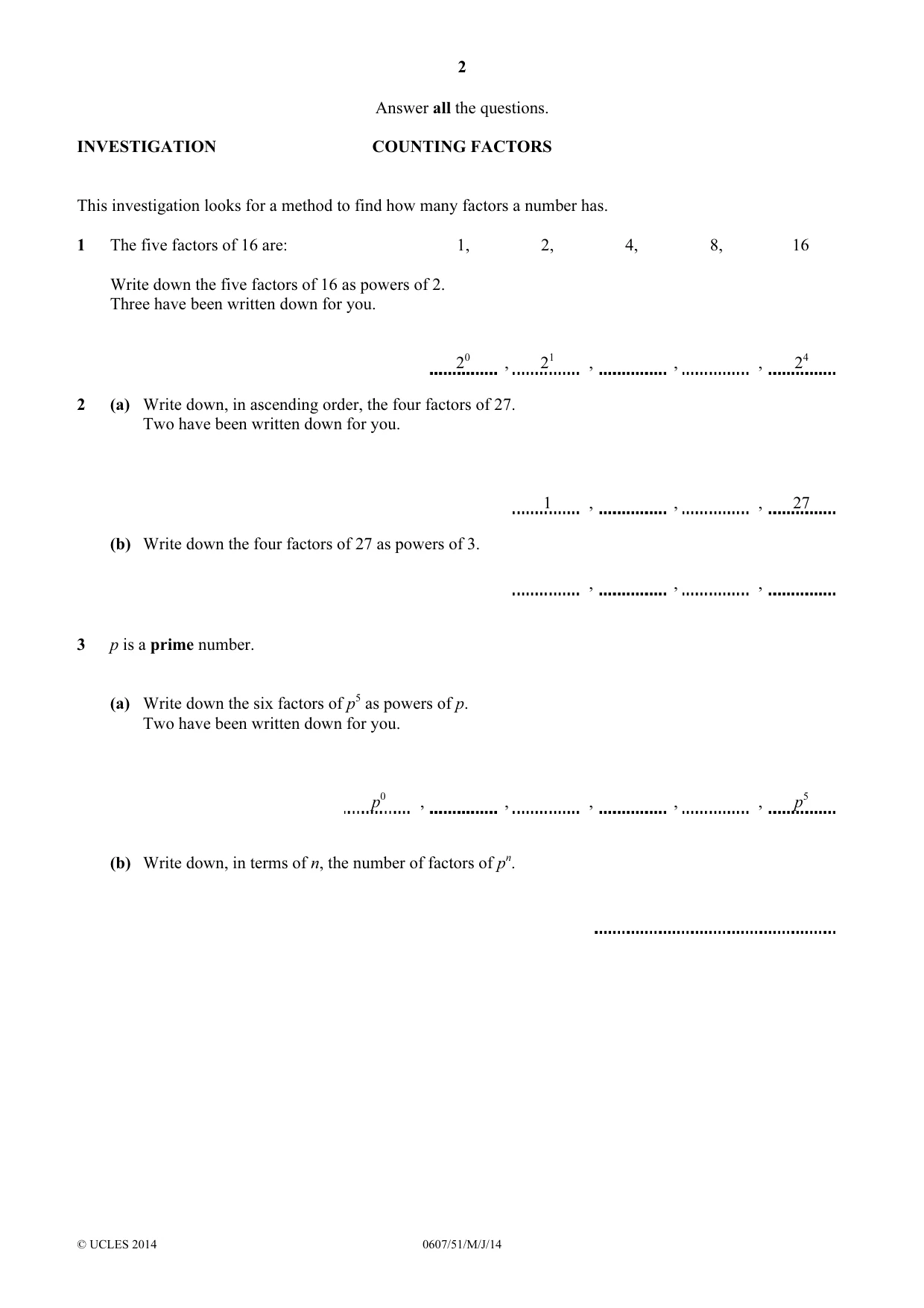 Cambridge IGCSE Mathematics - International 0607 2014 May/June Paper 5 · Variant 1 question paper, page 2 of 8