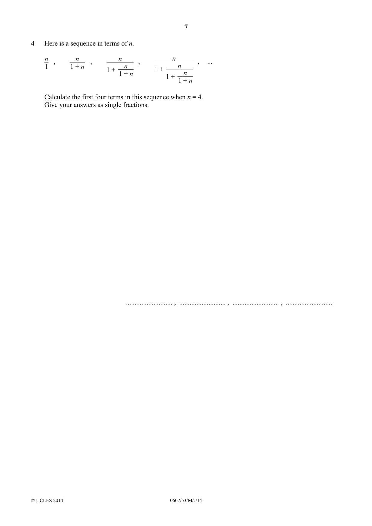 Cambridge IGCSE Mathematics - International 0607 2014 May/June Paper 5 · Variant 3 question paper, page 7 of 8
