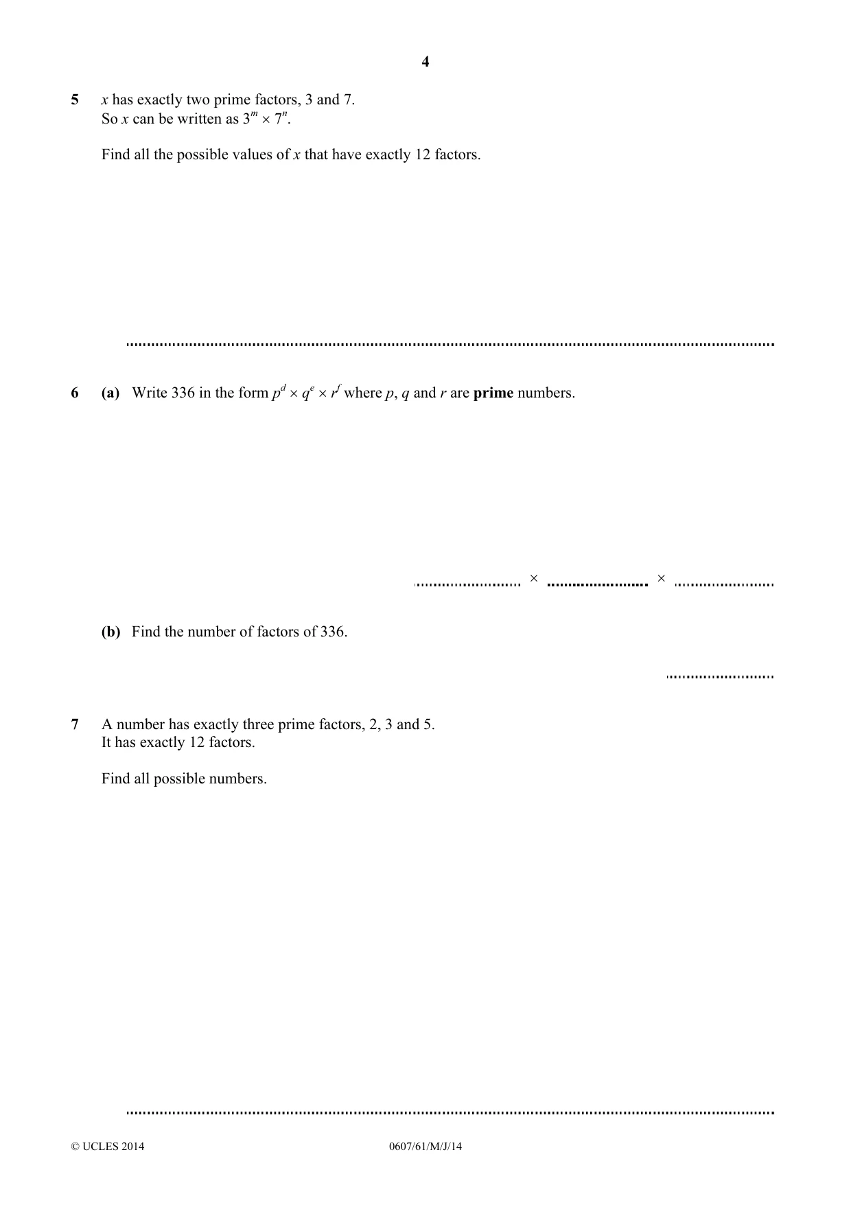 Cambridge IGCSE Mathematics - International 0607 2014 May/June Paper 6 · Variant 1 question paper, page 4 of 8