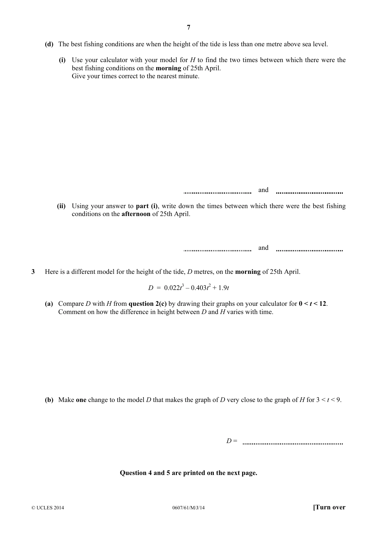 Cambridge IGCSE Mathematics - International 0607 2014 May/June Paper 6 · Variant 1 question paper, page 7 of 8