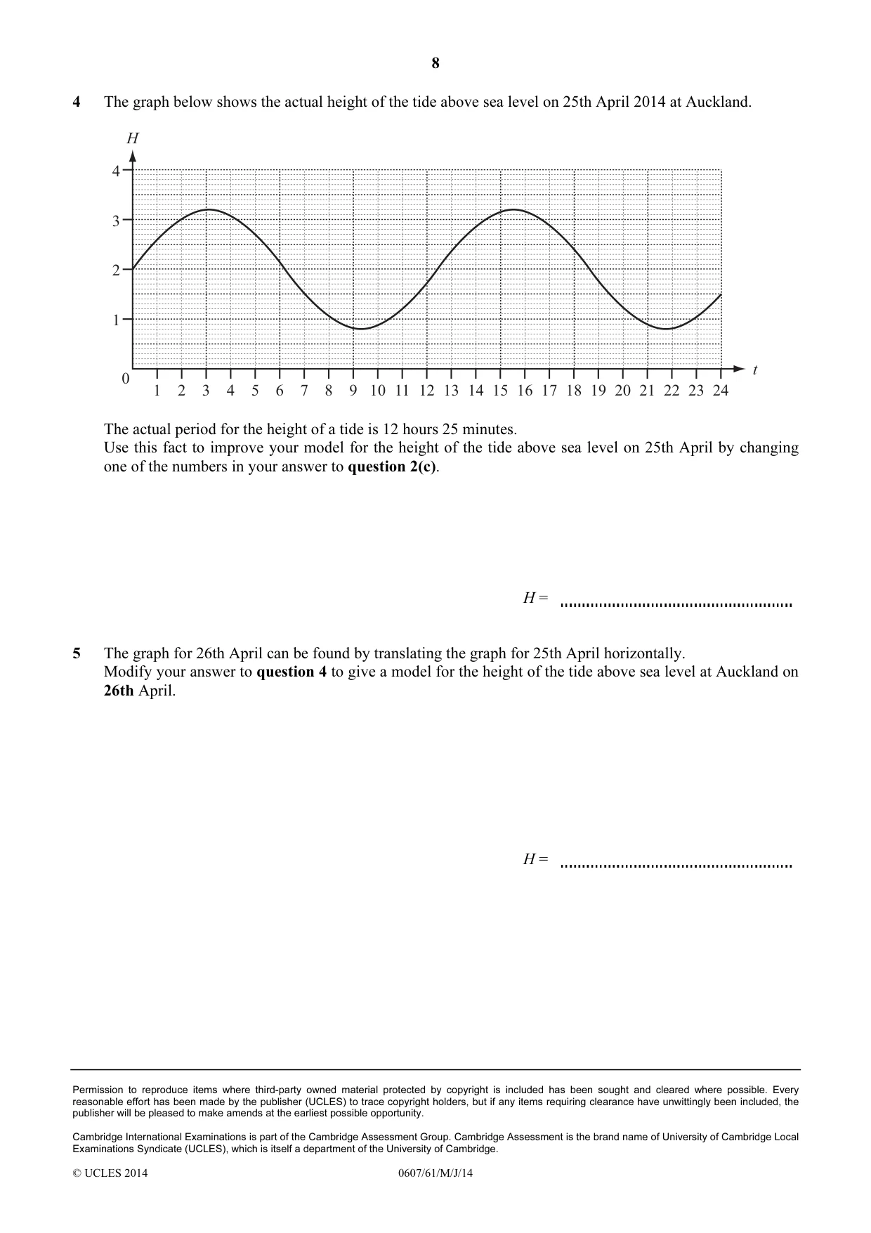 Cambridge IGCSE Mathematics - International 0607 2014 May/June Paper 6 · Variant 1 question paper, page 8 of 8